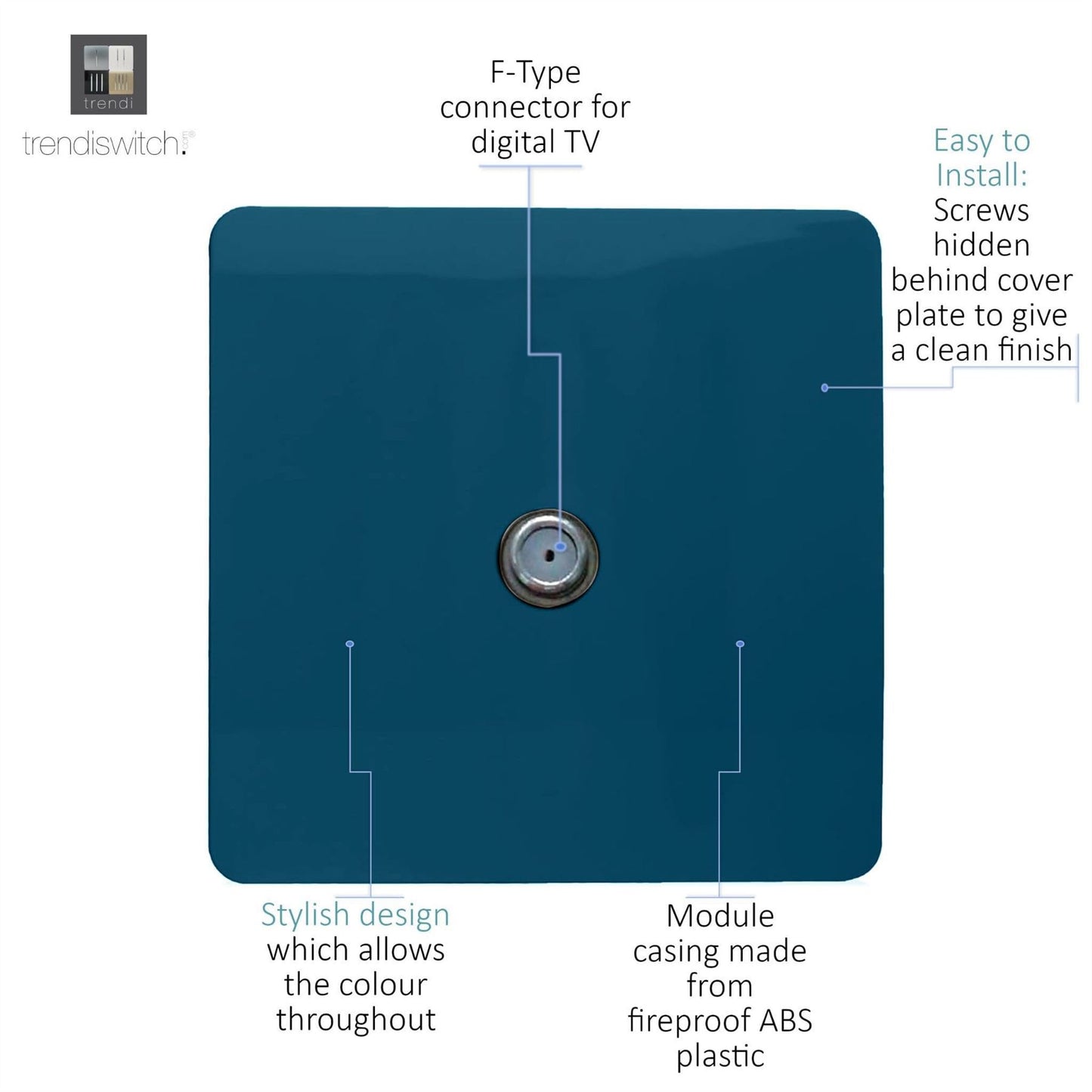 Trendi Switch 1 Gang Male F-Type Satellite Television Socketin Midnight Blue