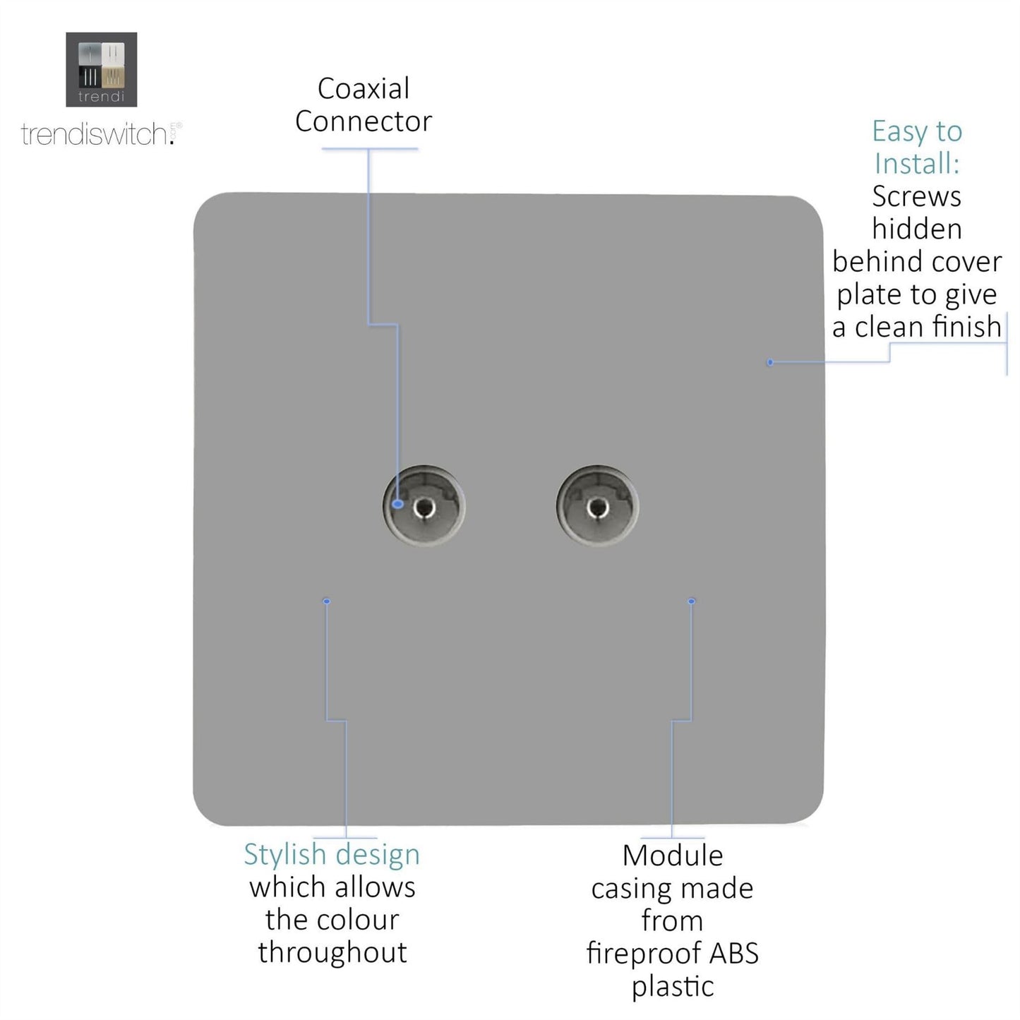 Trendi Switch 2 Gang Female Co-Axial Television Socketin Light Grey