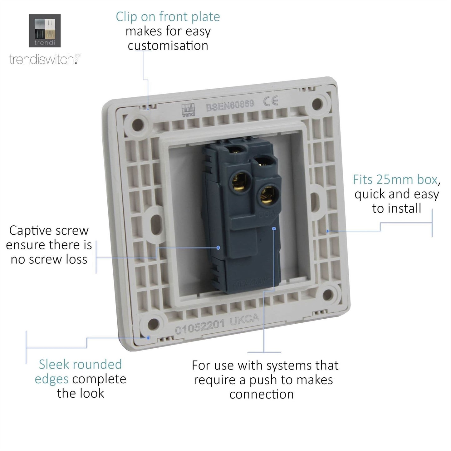 Trendi Switch 1 Gang Retractive Doorbell Switchin Copper