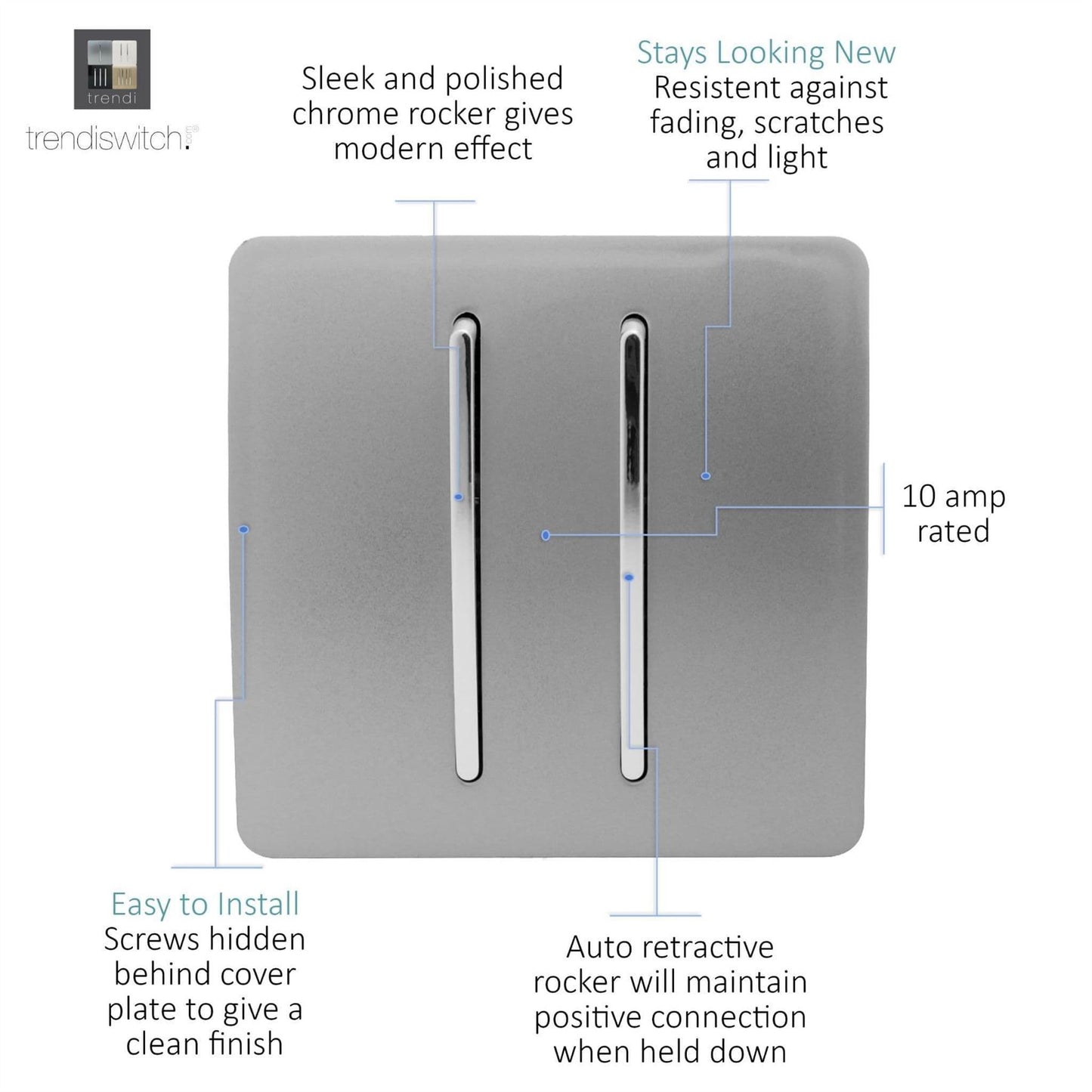 Trendi Switch 2 Gang Retractive Home Automation Switchin Light Grey