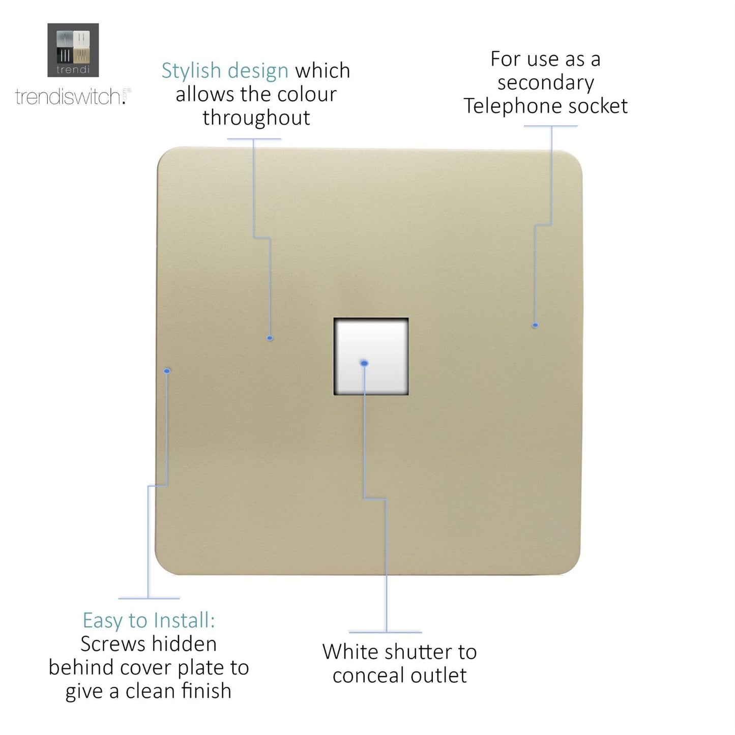 Trendi Switch 1 Gang Cat 3 Telephone Slave Socketin Champagne Gold