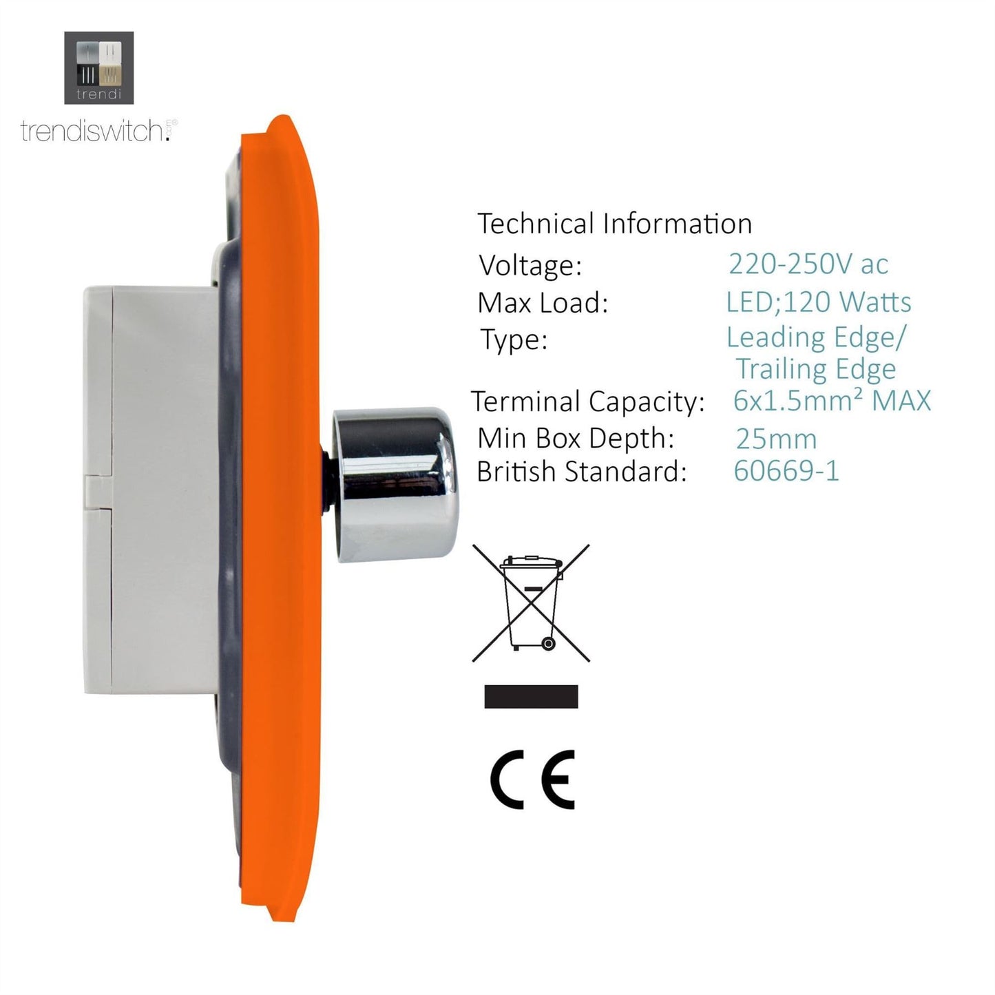 Trendi Switch 2 Gang 1 or 2 way 150w Rotary LED Dimmer Light Switchin Sunset Orange
