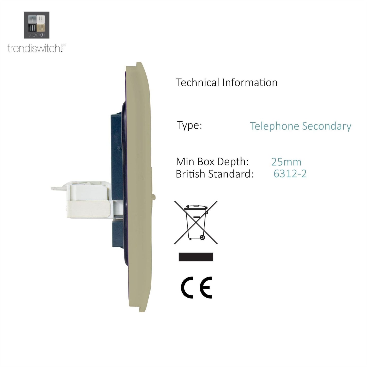 Trendi Switch 1 Gang Cat 3 Telephone Slave Socketin Champagne Gold