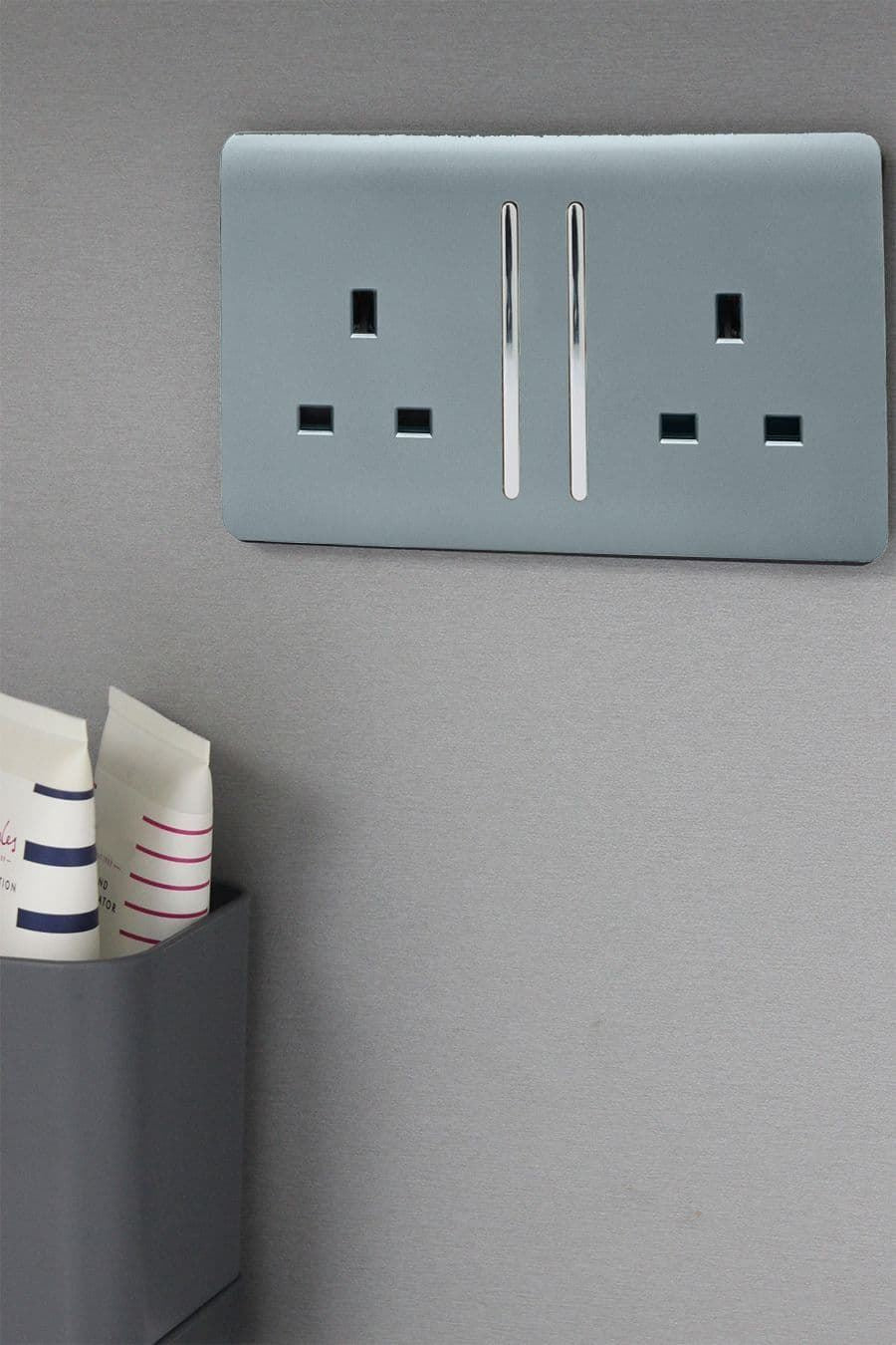 Trendi Switch 2 Gang Long Switched Plug Socketin Cool Grey