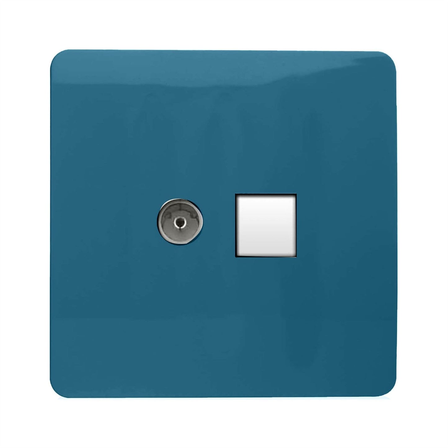 Trendi Switch 2 Gang Female TV Co-Axial & RJ45 Cat 5e PC Ethernet Socketsin Ocean Blue