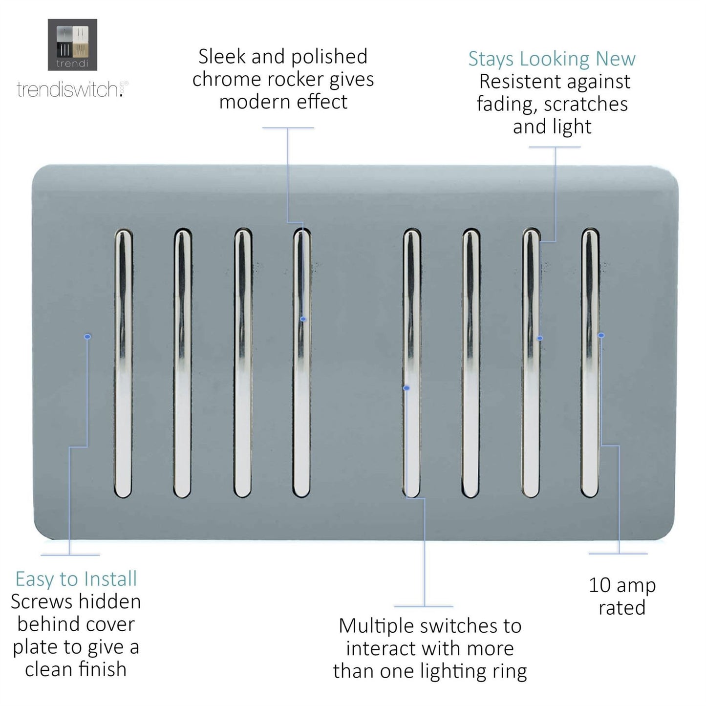 Trendi Switch 8 Gang 1 or 2 Way Light Switchin Cool Grey