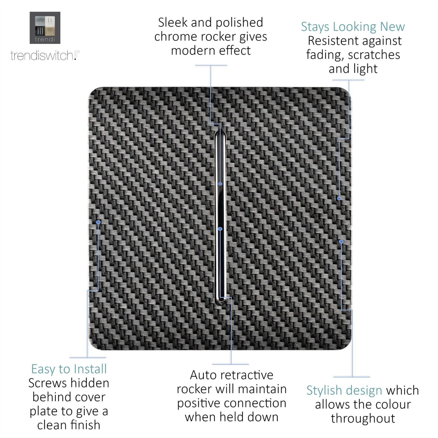 Trendi Switch 1 Gang Retractive Doorbell Switchin Carbon Fibre