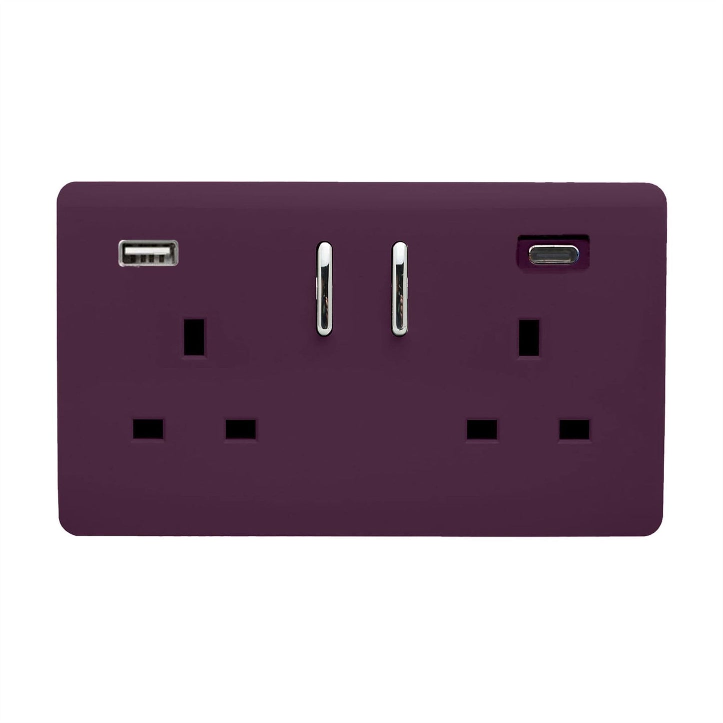 Trendi Switch 2 Gang USB 3100mA Type A & C USB Plug Socketin Plum Purple