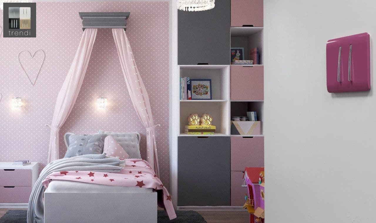 Trendi Switch 2 Gang Rocker Light Switch (1x 1 or 2 way & 1x Intermediate)in Candy Pink