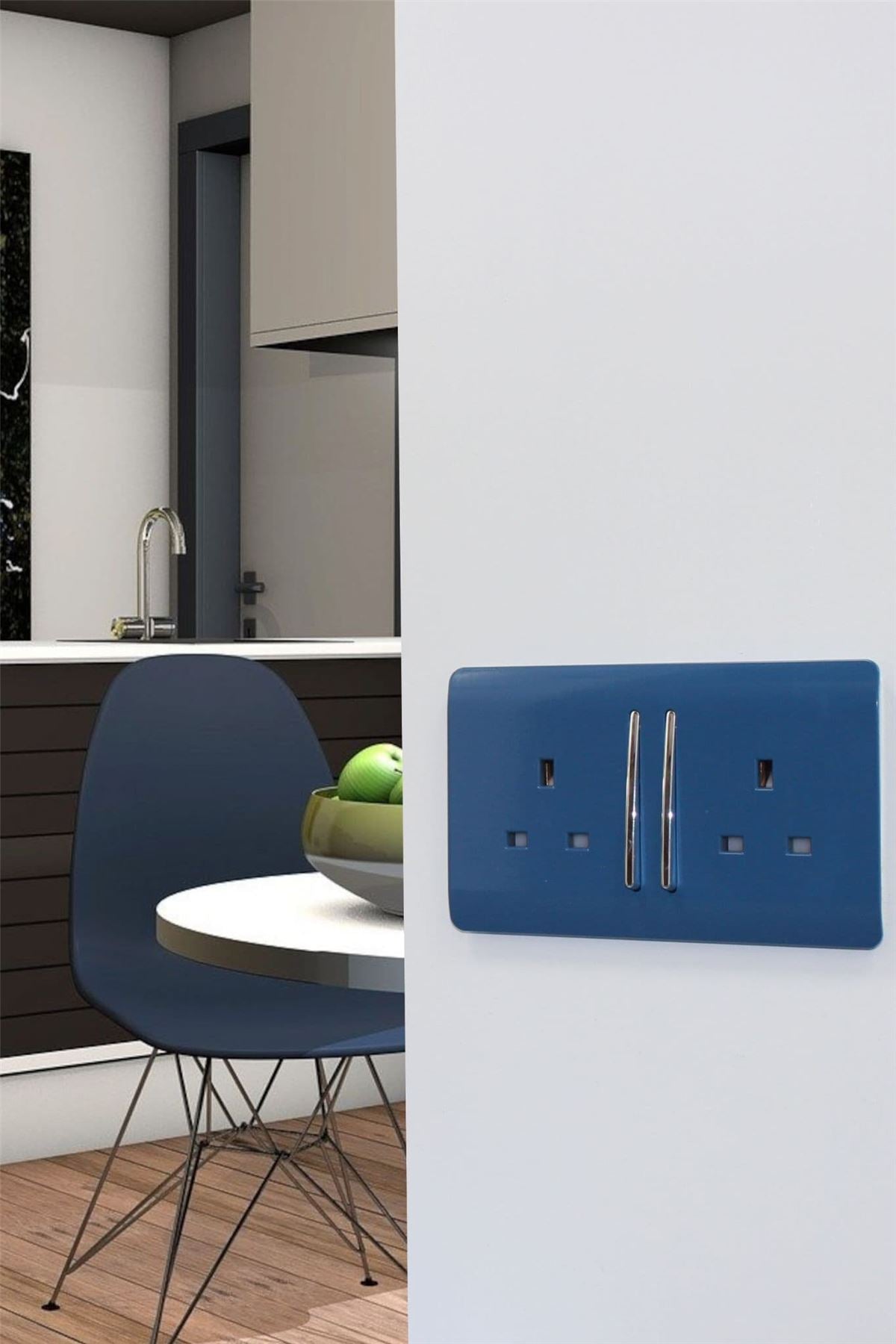Trendi Switch 2 Gang Long Switched Plug Socketin Ocean Blue