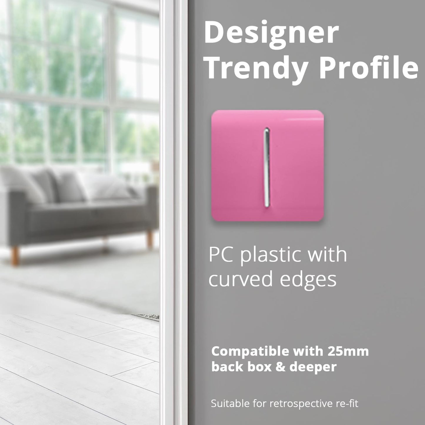 Trendi Switch 1 Gang 1 or 2 way Rocker Light Switchin Candy Pink