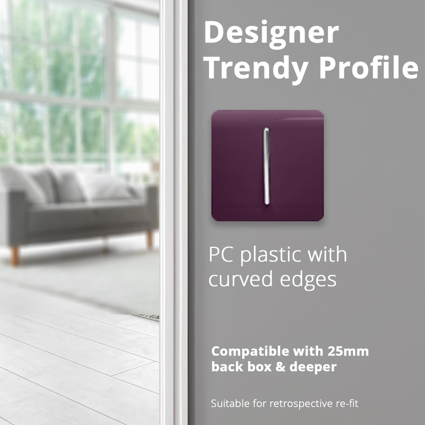Trendi Switch 1 Gang 1 or 2 way Rocker Light Switchin Plum Purple