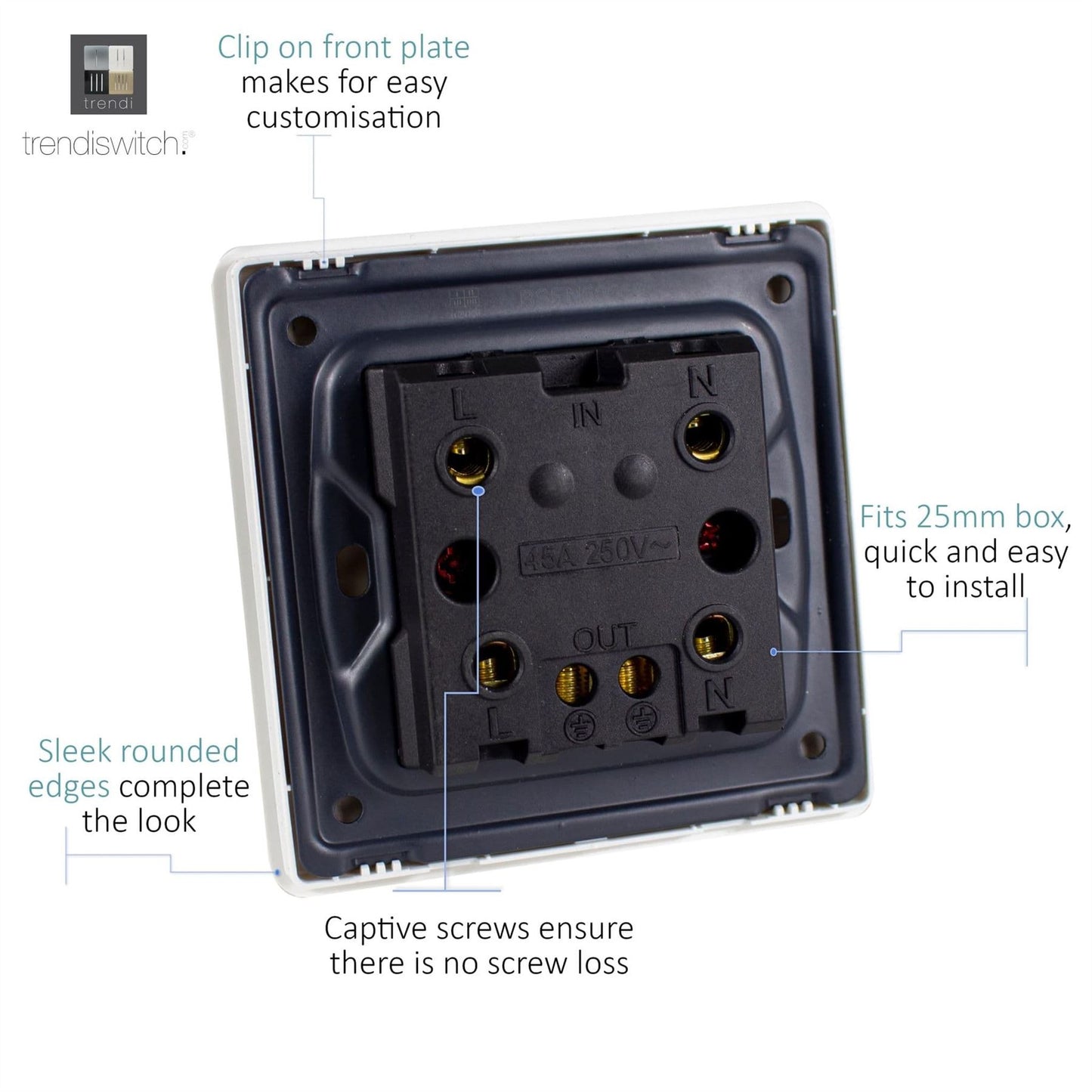 Trendi Switch 1 Gang 45 Amp Cooker Switch with Neonin Carbon Fibre