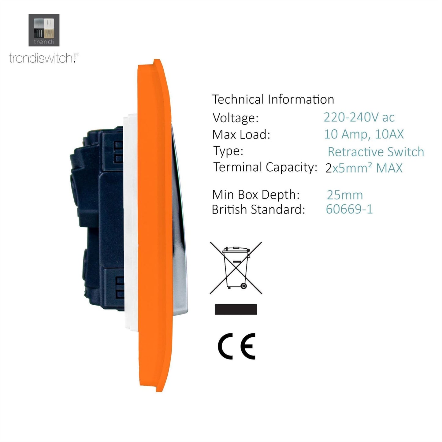Trendi Switch 2 Gang Retractive Doorbell Switchin Copper