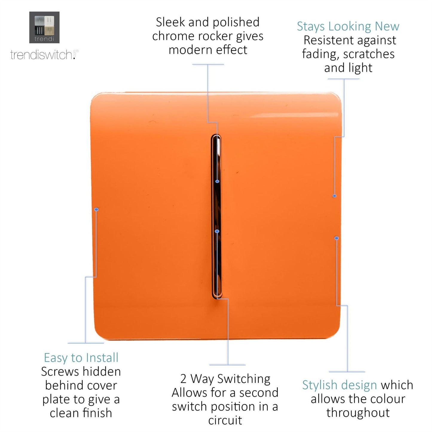 Trendi Switch 1 Gang 1 or 2 way Rocker Light Switchin Sunset Orange