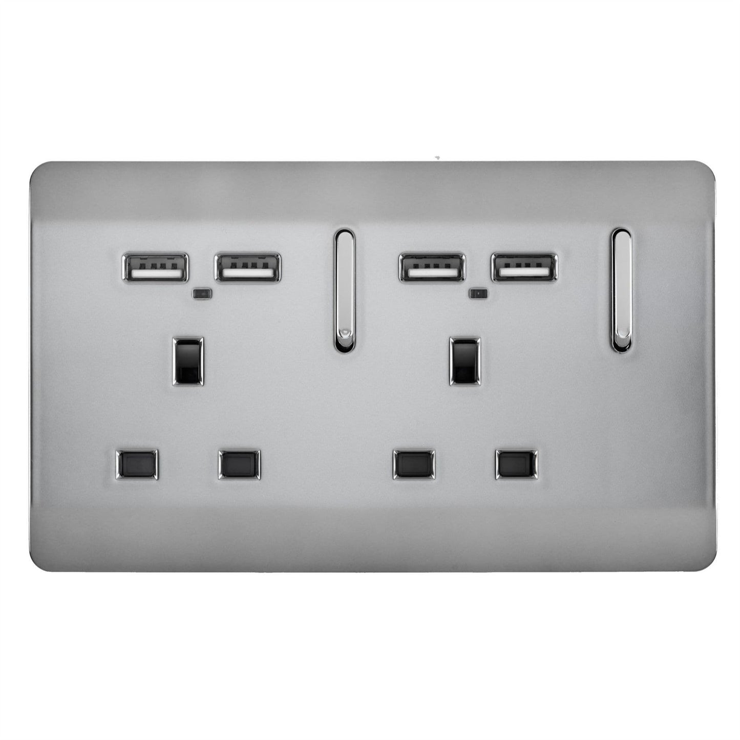 Trendi Switch 2 Gang 4 Port USB 2100mA Plug Socketin Brushed Steel