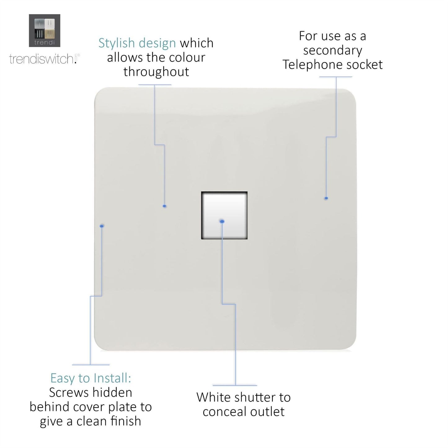Trendi Switch 1 Gang Cat 3 Telephone Slave Socketin Ice White