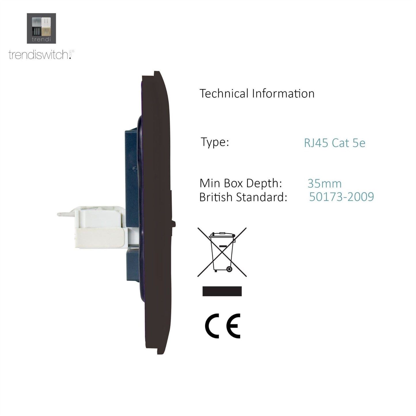 Trendi Switch 1 Gang RJ45 Cat 5e PC Ethernet Socketin Dark Mocha Brown