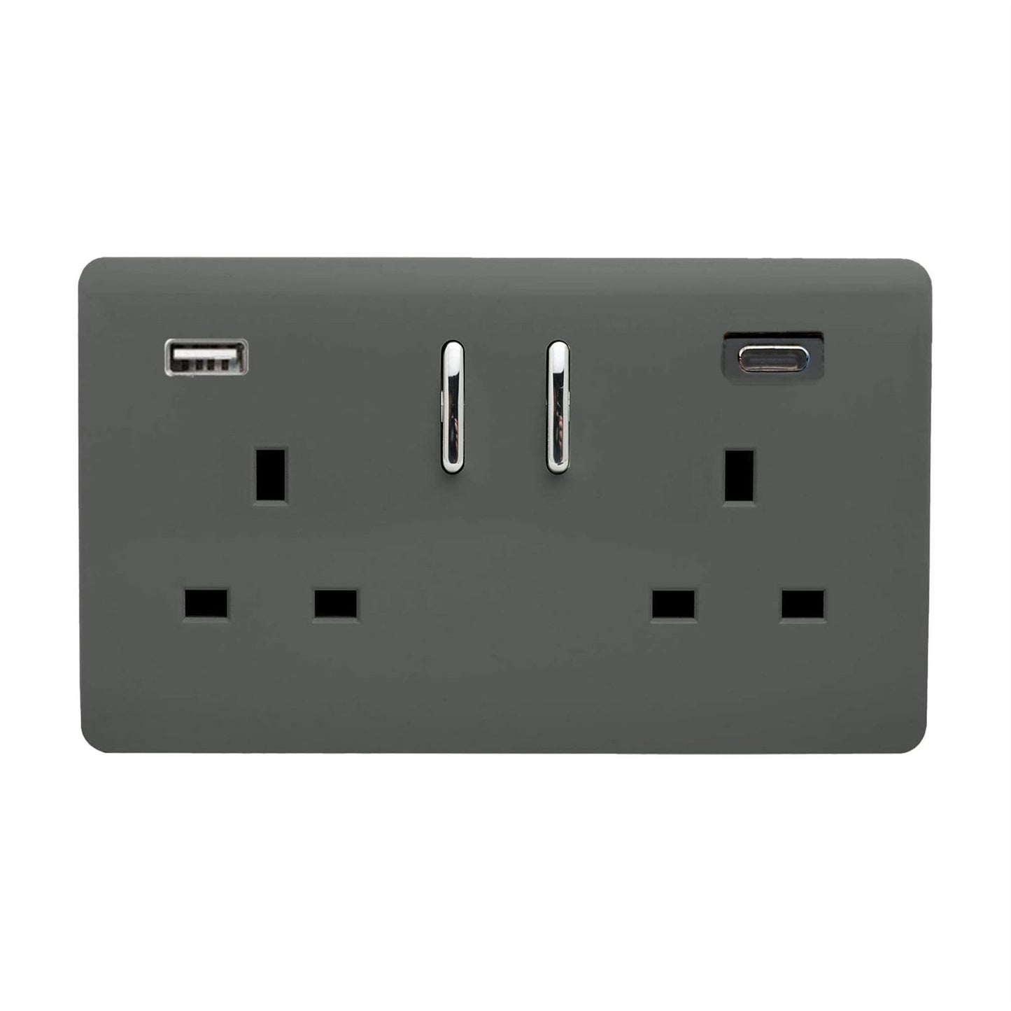 Trendi Switch 2 Gang USB 3100mA Type A & C USB Plug Socketin Charcoal Grey