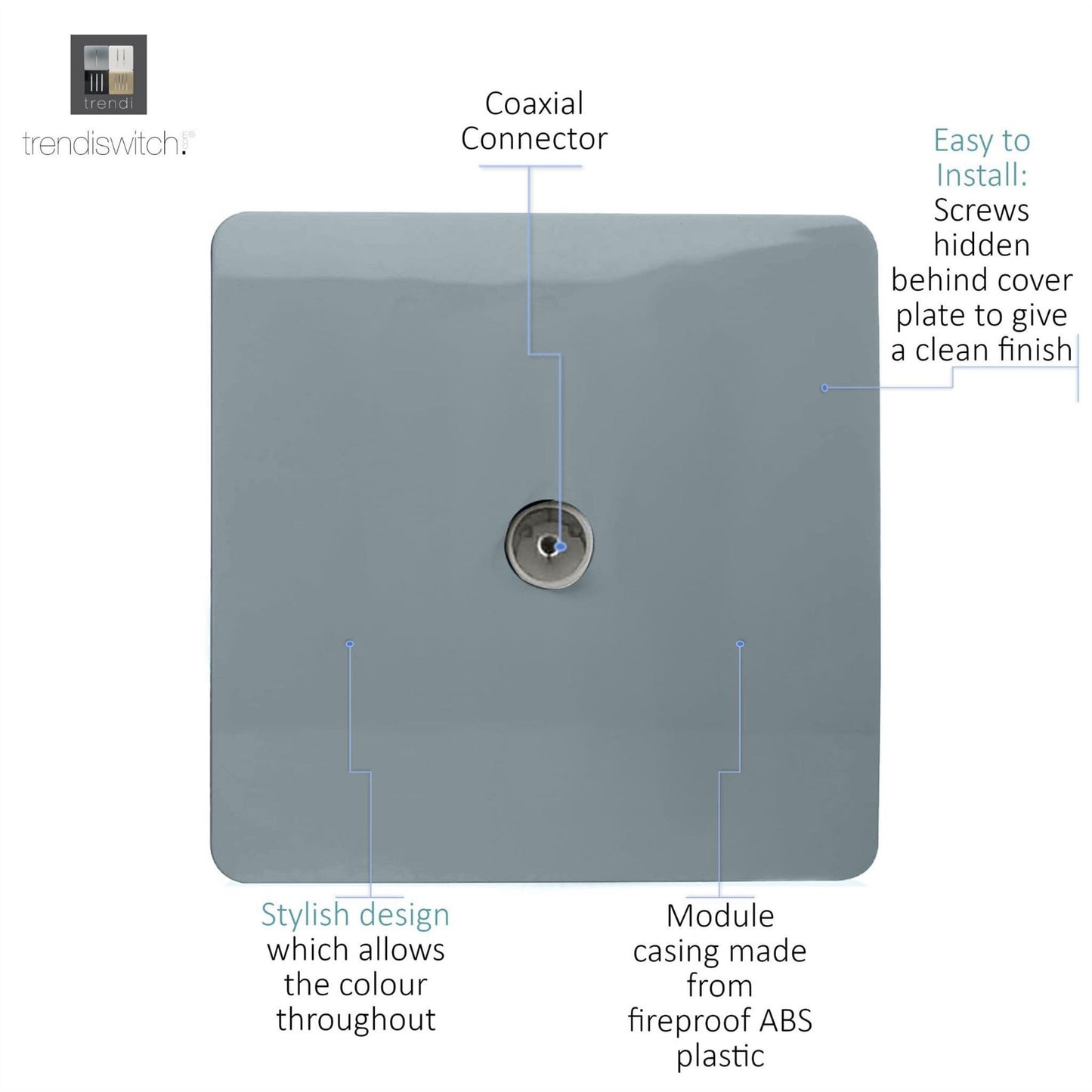 Trendi Switch 1 Gang Female Co-Axial Television Socketin Cool Grey