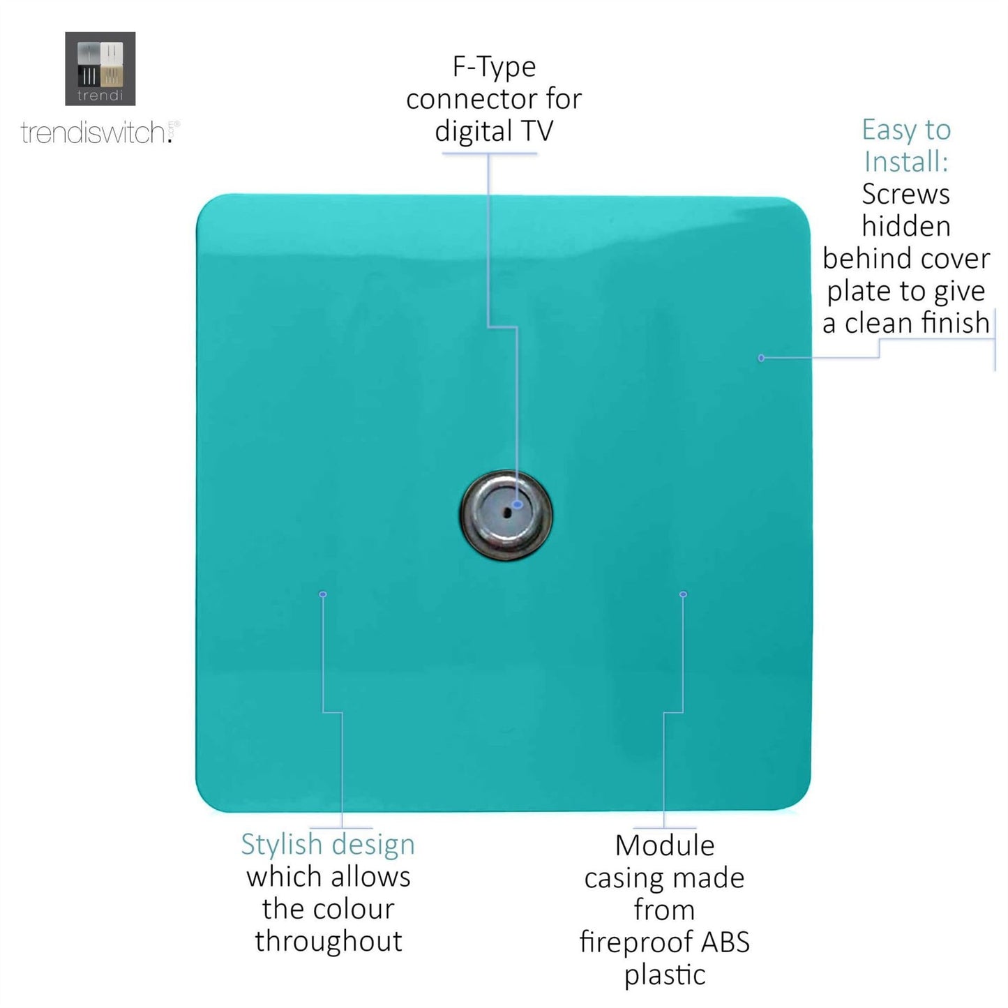 Trendi Switch 1 Gang Male F-Type Satellite Television Socketin Bright Teal