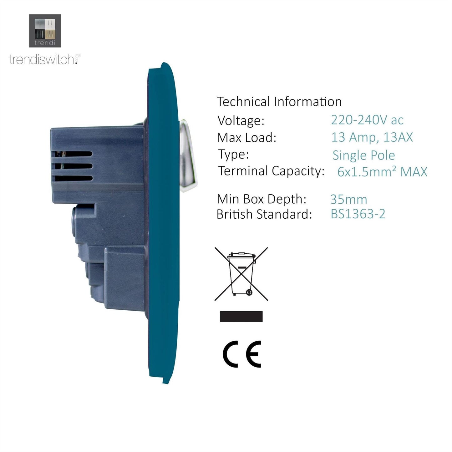 Trendi Switch 2 Gang 4 Port USB 2100mA Plug Socketin Ocean Blue