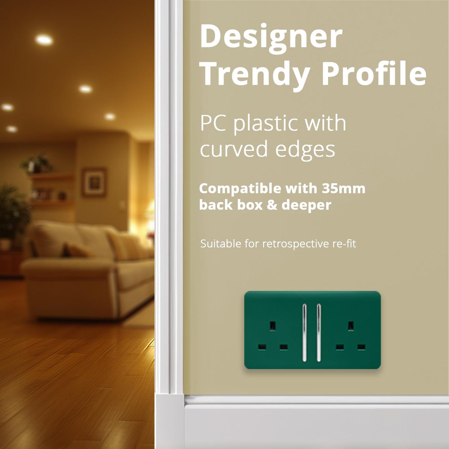 Trendi Switch 2 Gang Long Switched Plug Socketin Dark Forest Green