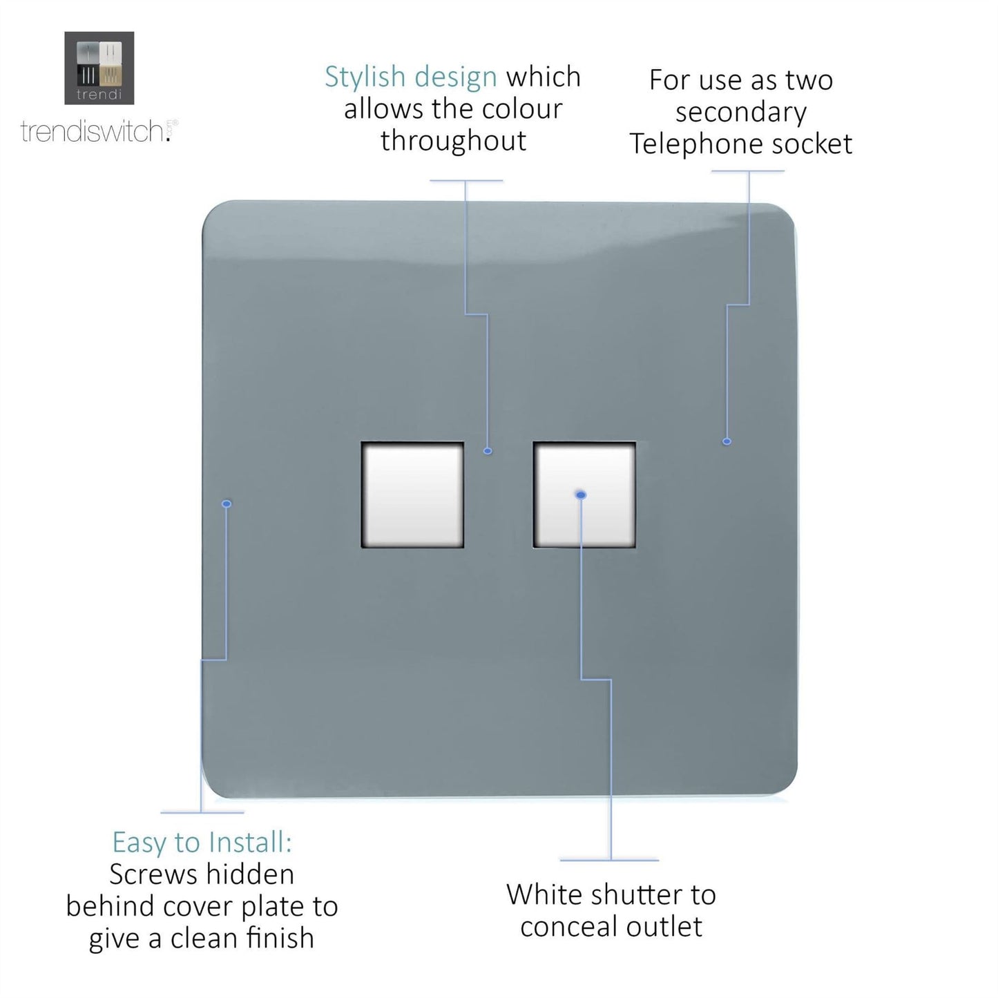 Trendi Switch 2 Gang Cat 3 Telephone Slave Socketin Cool Grey