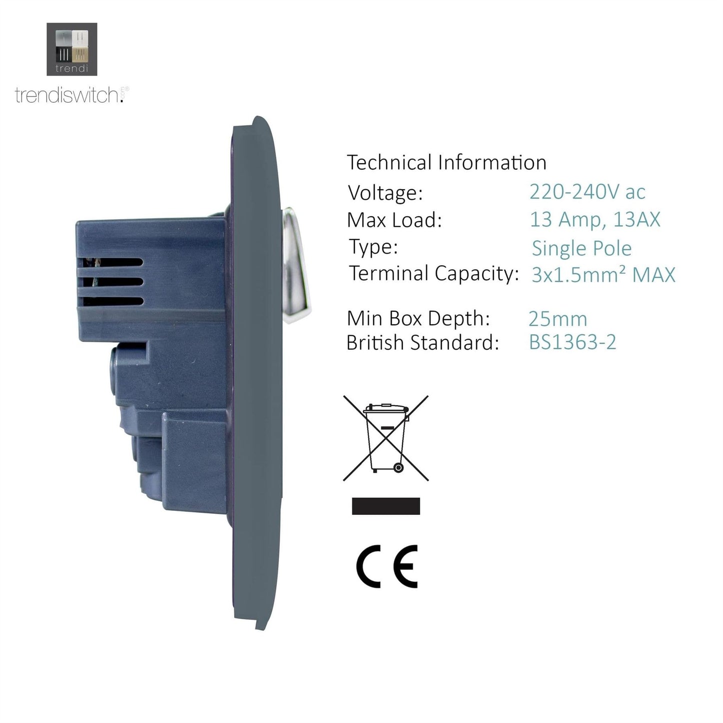 Trendi Switch 1 Gang USB 2100mA Plug Socketin Warm Grey