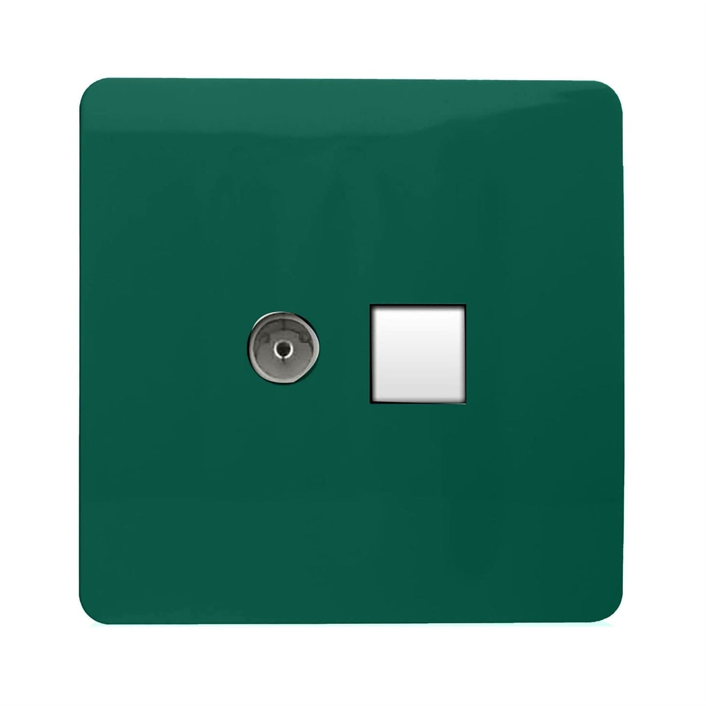 Trendi Switch 2 Gang Female TV Co-Axial & Telephone Slave Socketsin Dark Forest Green