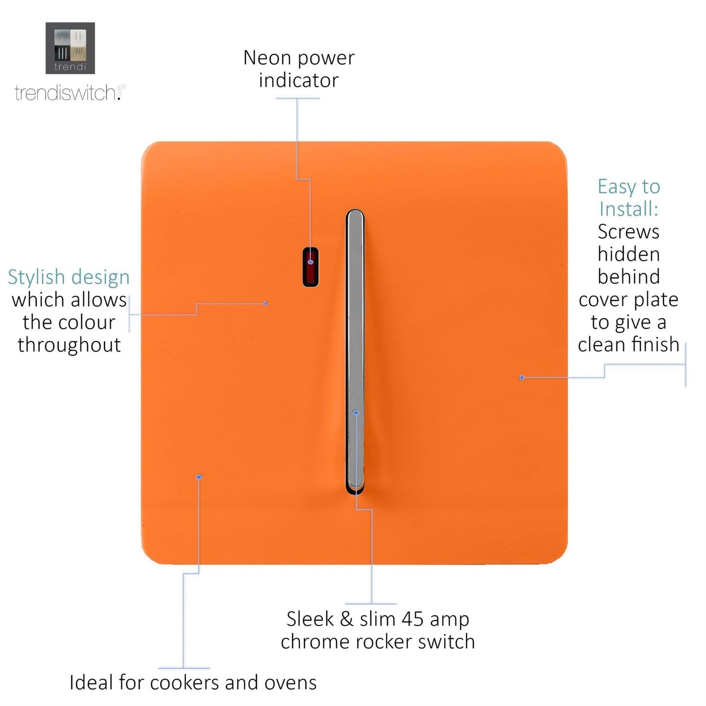 Trendi Switch 1 Gang 20 Amp Heavy Duty Rocker Switchin Sunset Orange