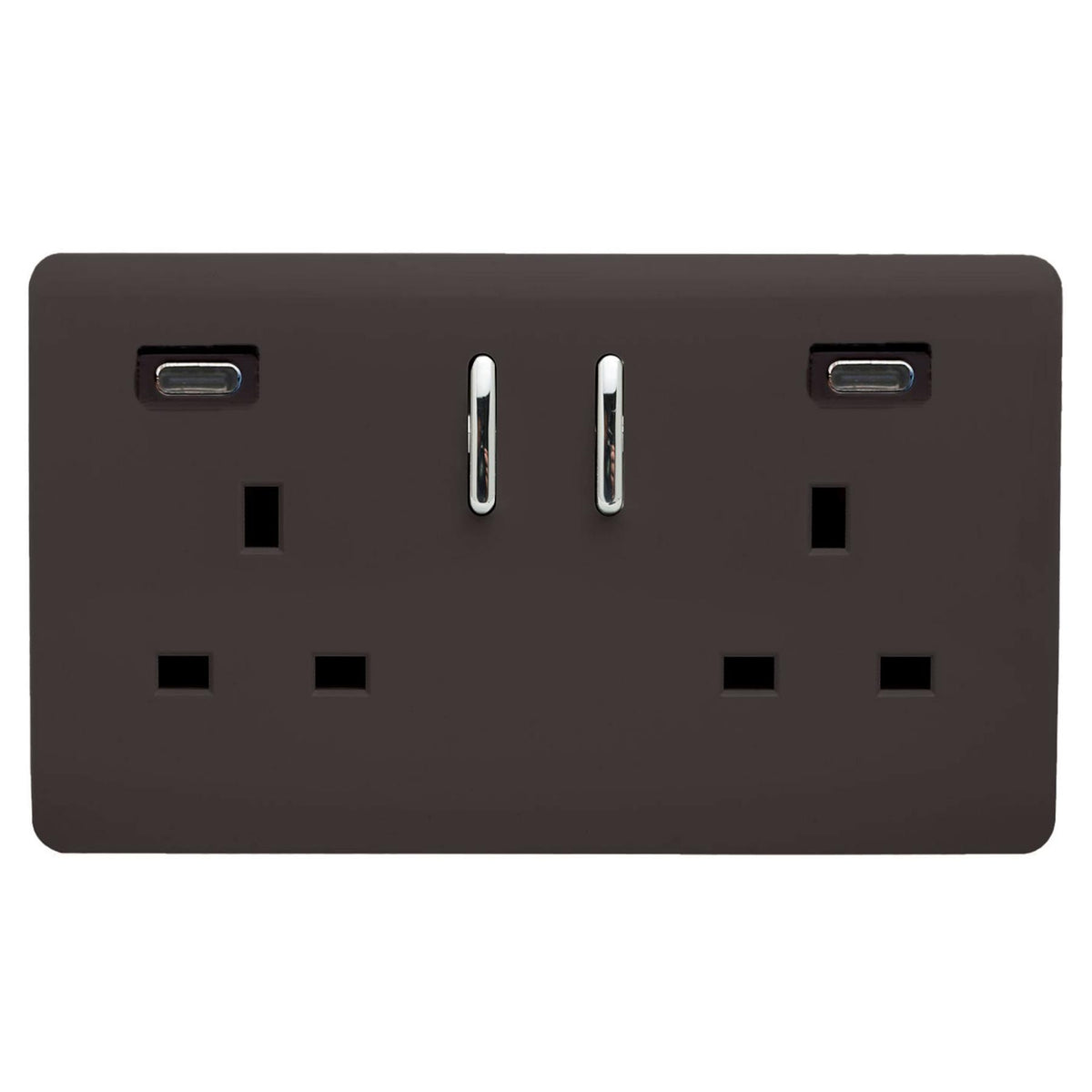 Trendi Switch 2 Gang USB 24W Type C USB Plug Socket in Dark Brown