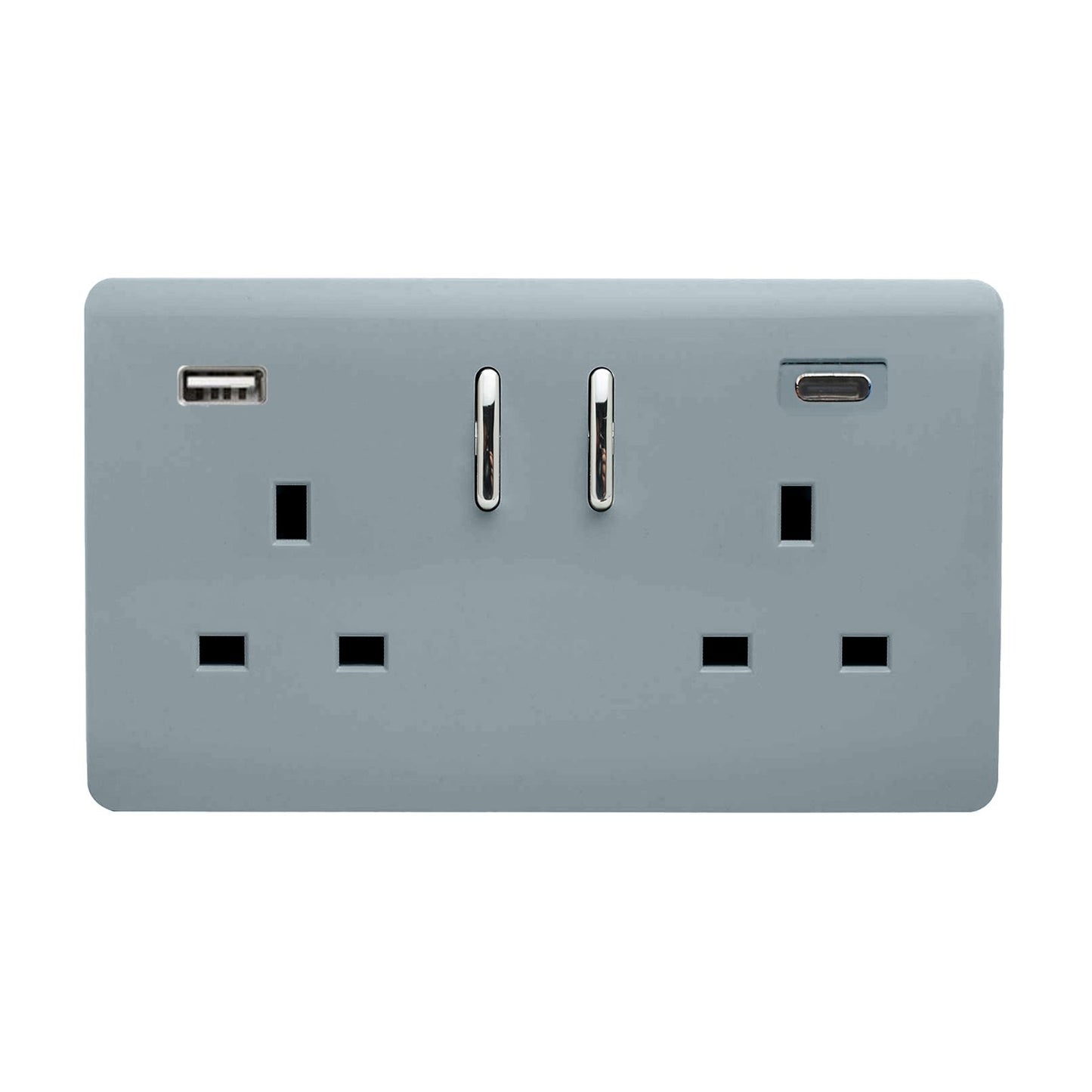 Trendi Switch 2 Gang USB 65W Type A & C USB Plug Socket in Cool Grey