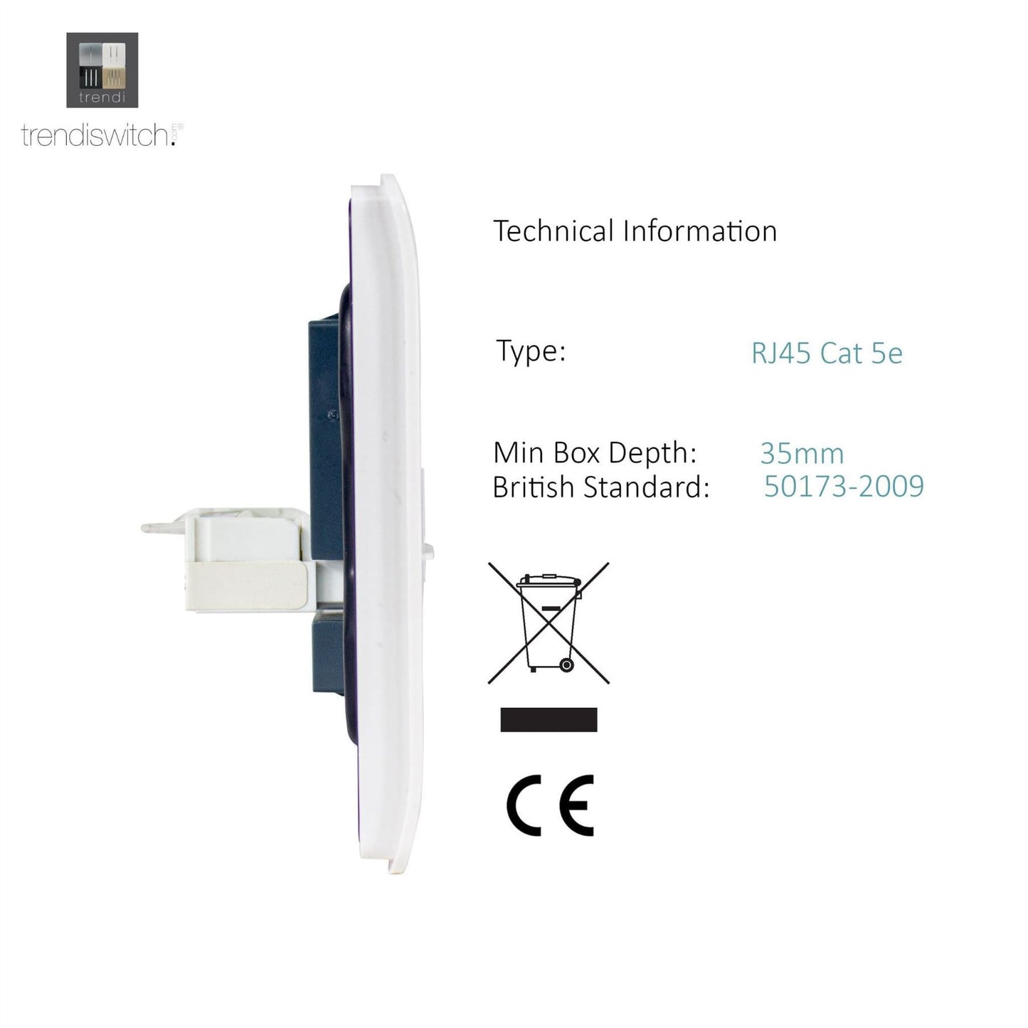 Trendi Switch 1 Gang RJ45 Cat 5e PC Ethernet Socketin Ice White