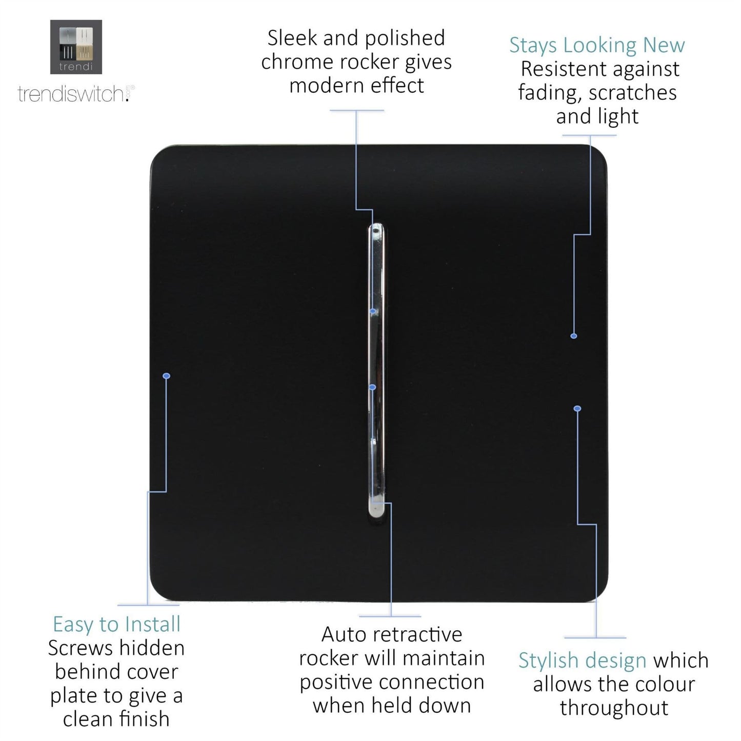 Trendi Switch 1 Gang Retractive Doorbell Switchin Matt Black