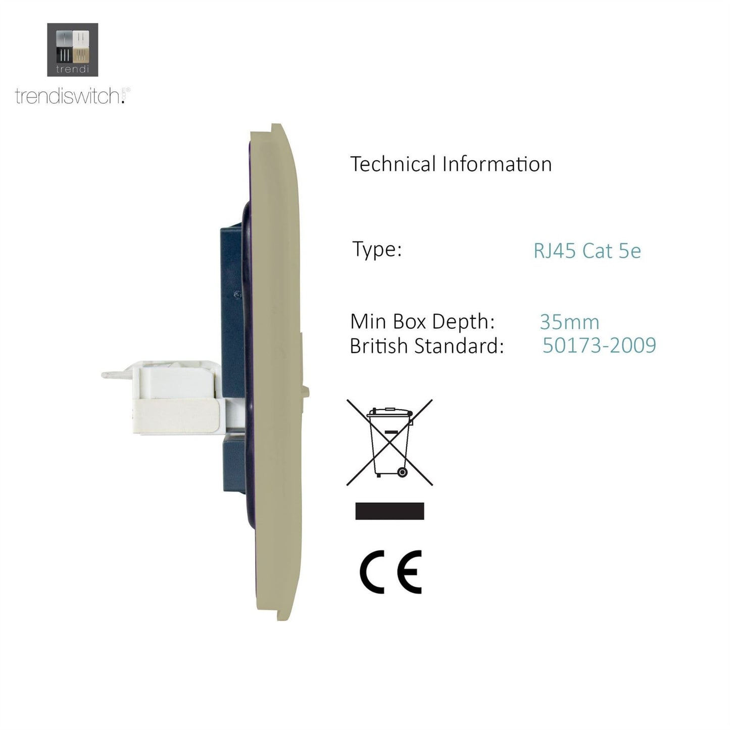Trendi Switch 1 Gang RJ45 Cat 5e PC Ethernet Socketin Champagne Gold
