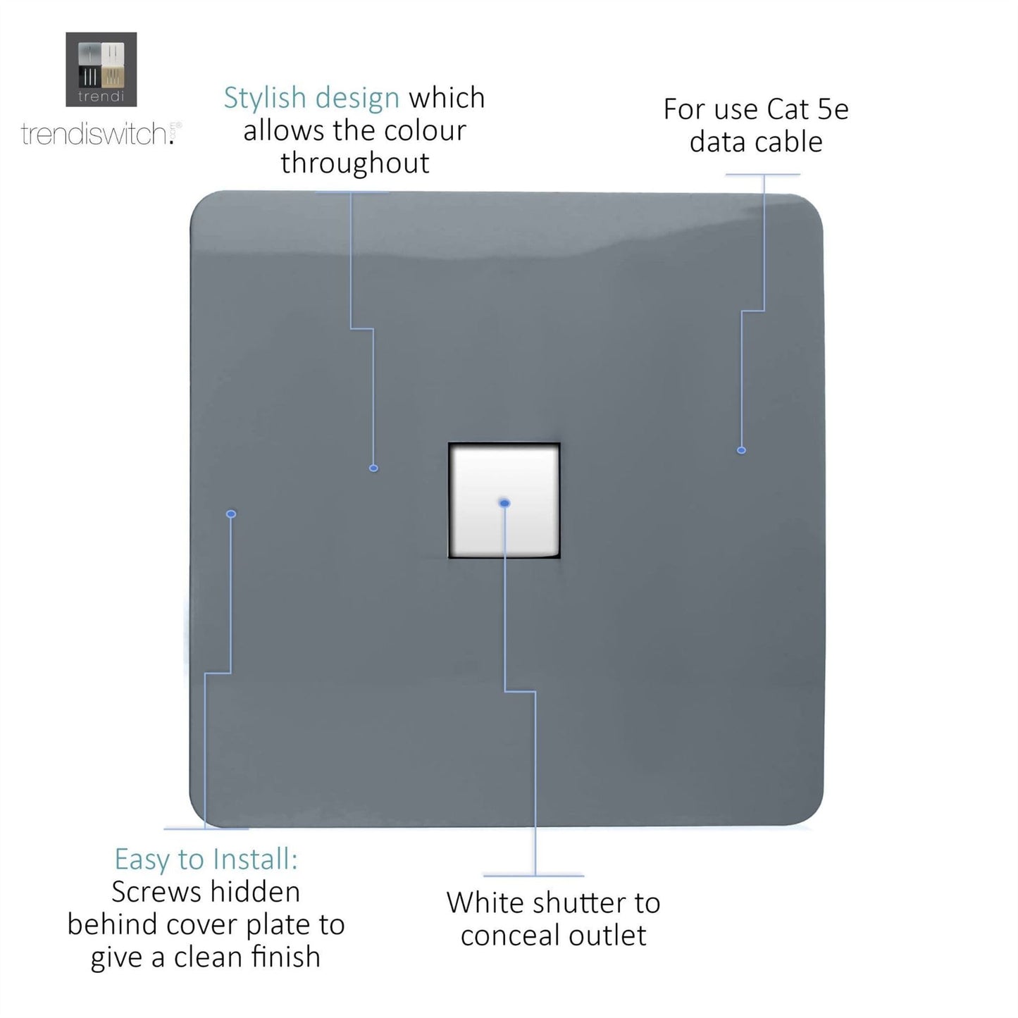 Trendi Switch 1 Gang RJ45 Cat 5e PC Ethernet Socketin Warm Grey