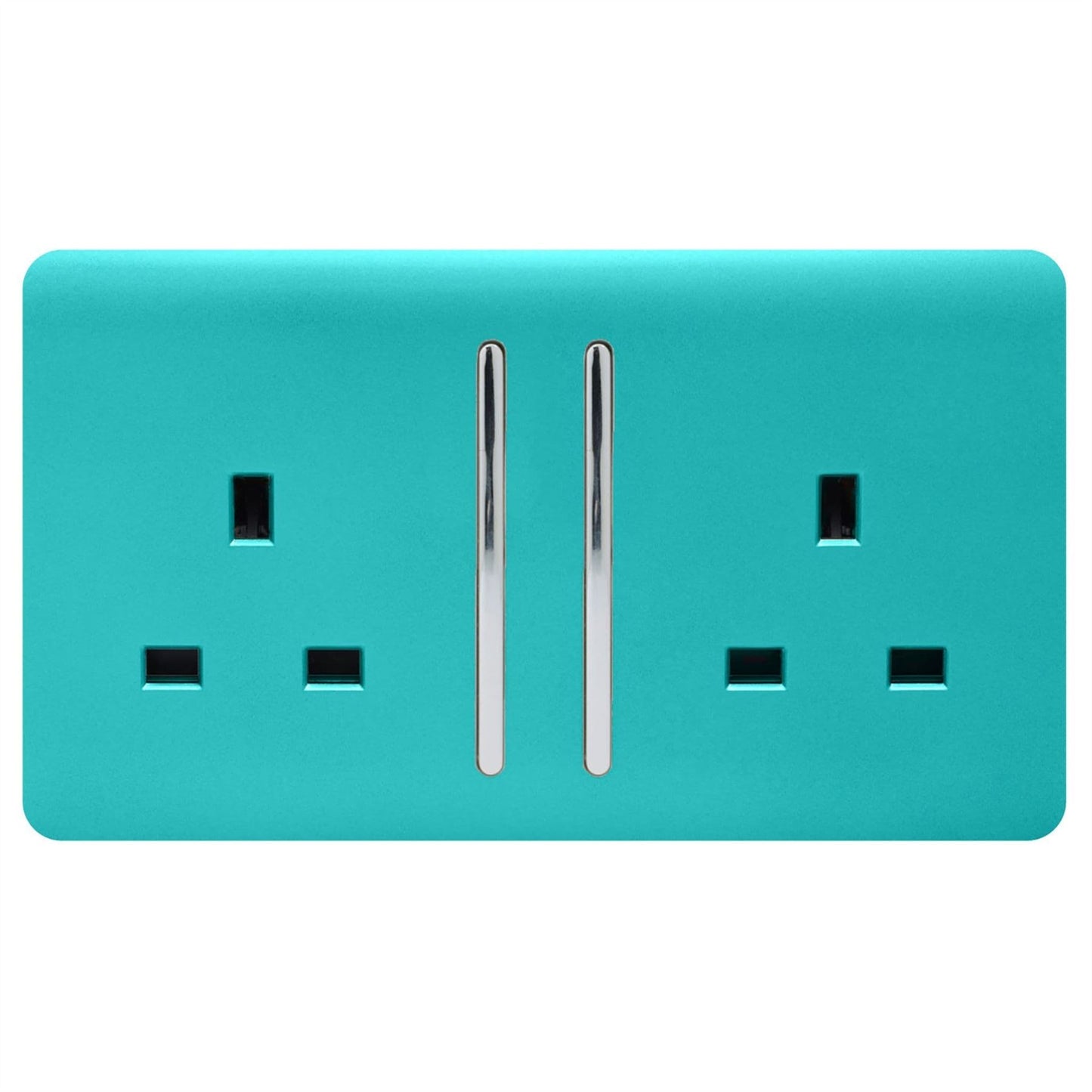 Trendi Switch 2 Gang Long Switched Plug Socketin Bright Teal