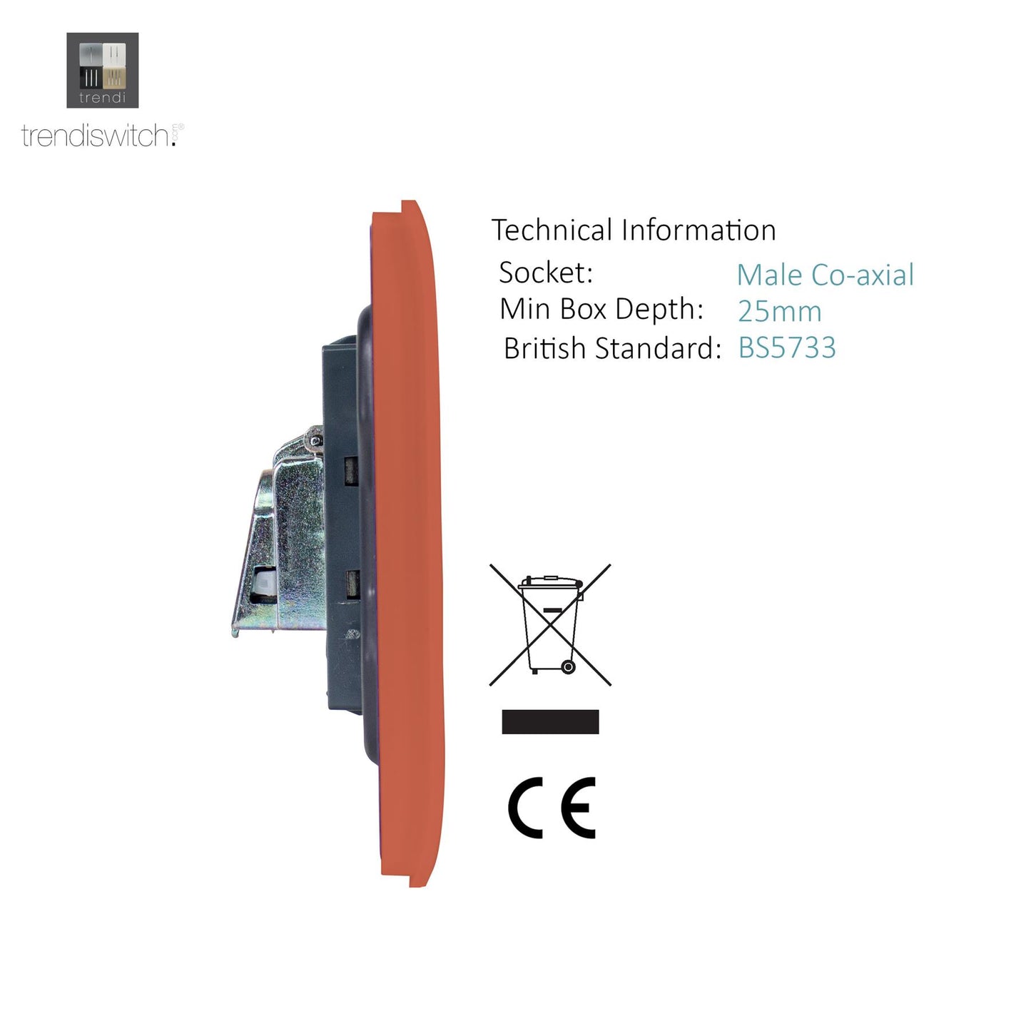 Trendi Switch 2 Gang Female Co-Axial Television Socketin Copper