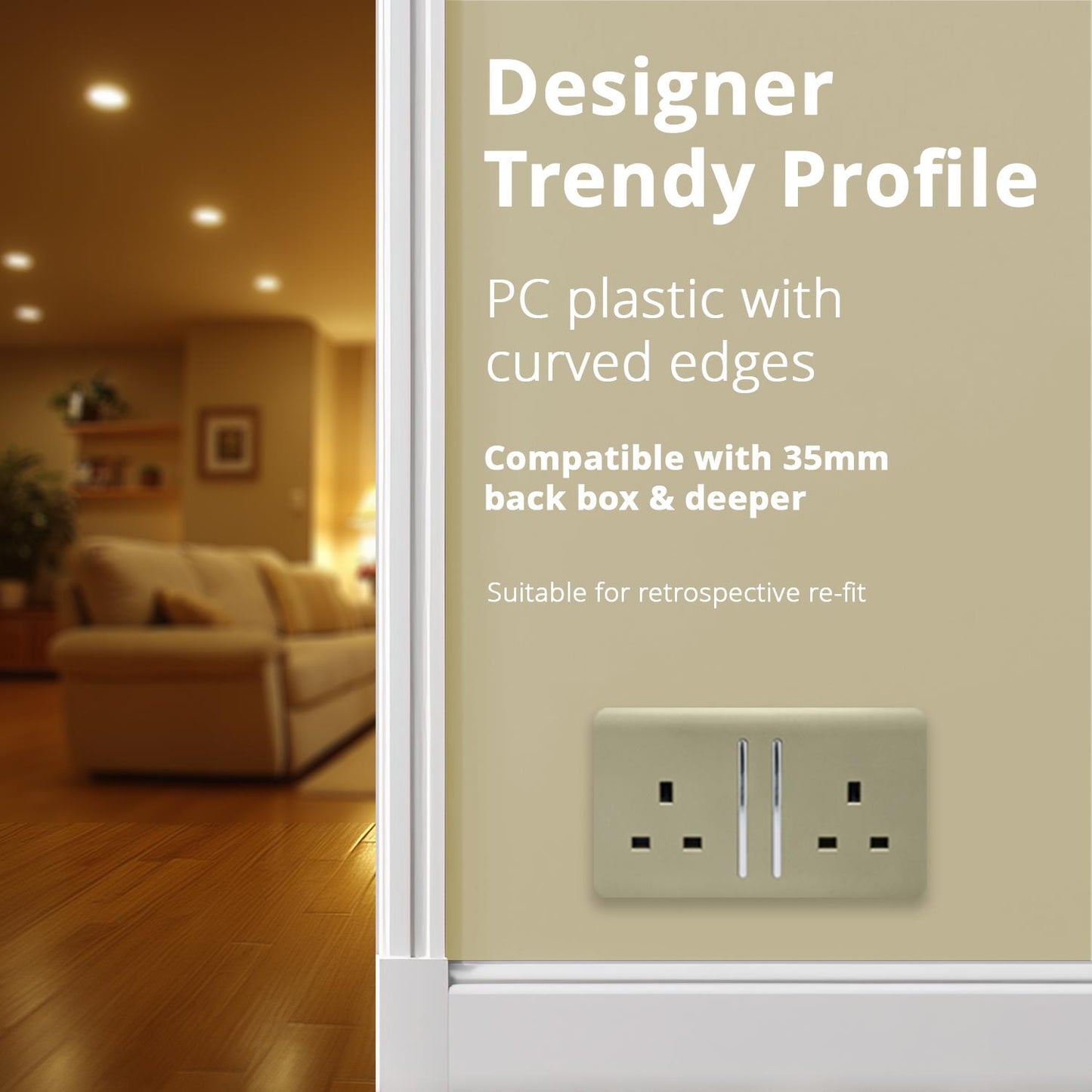 Trendi Switch 2 Gang Long Switched Plug Socketin Champagne Gold