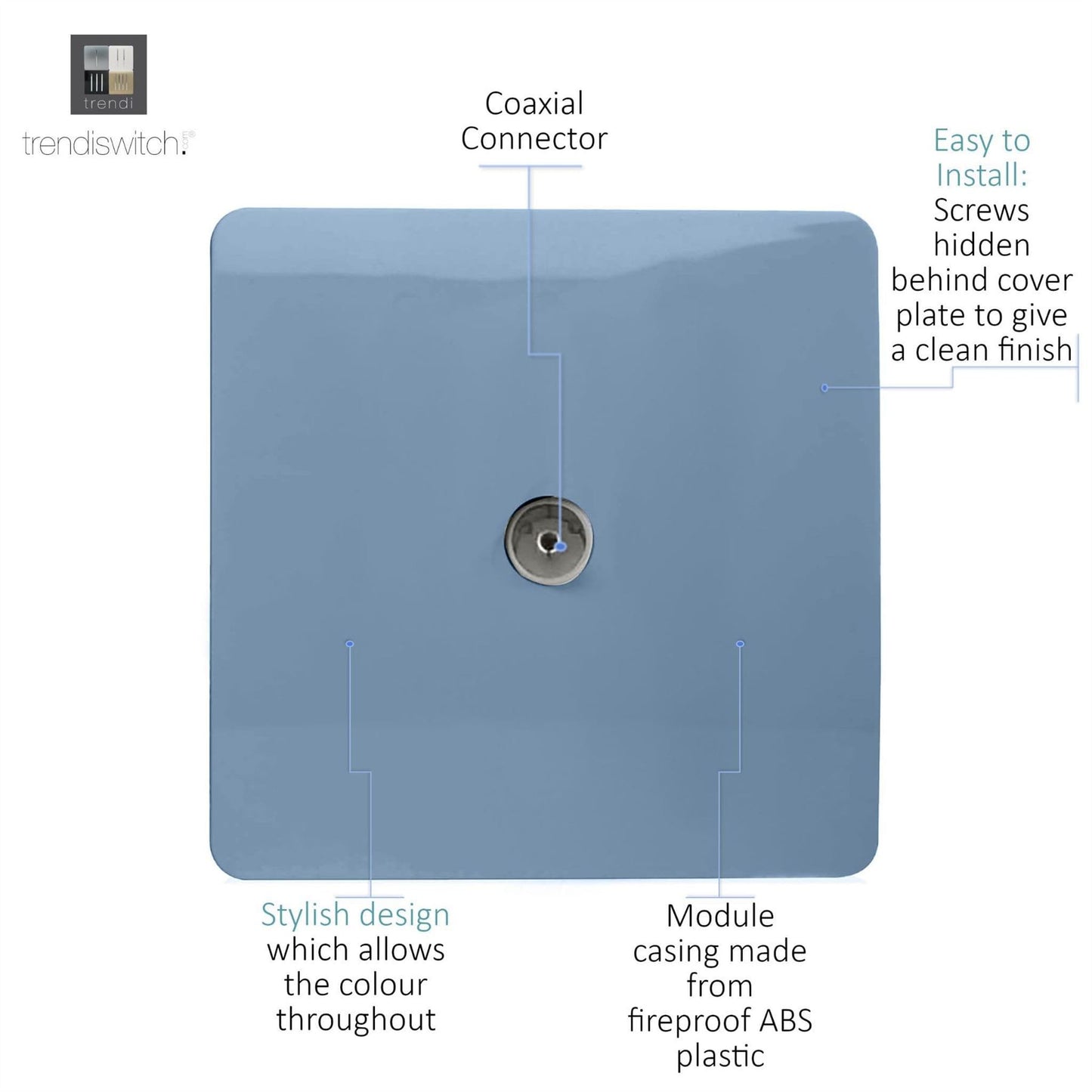 Trendi Switch 1 Gang Female Co-Axial Television Socketin Sky Blue