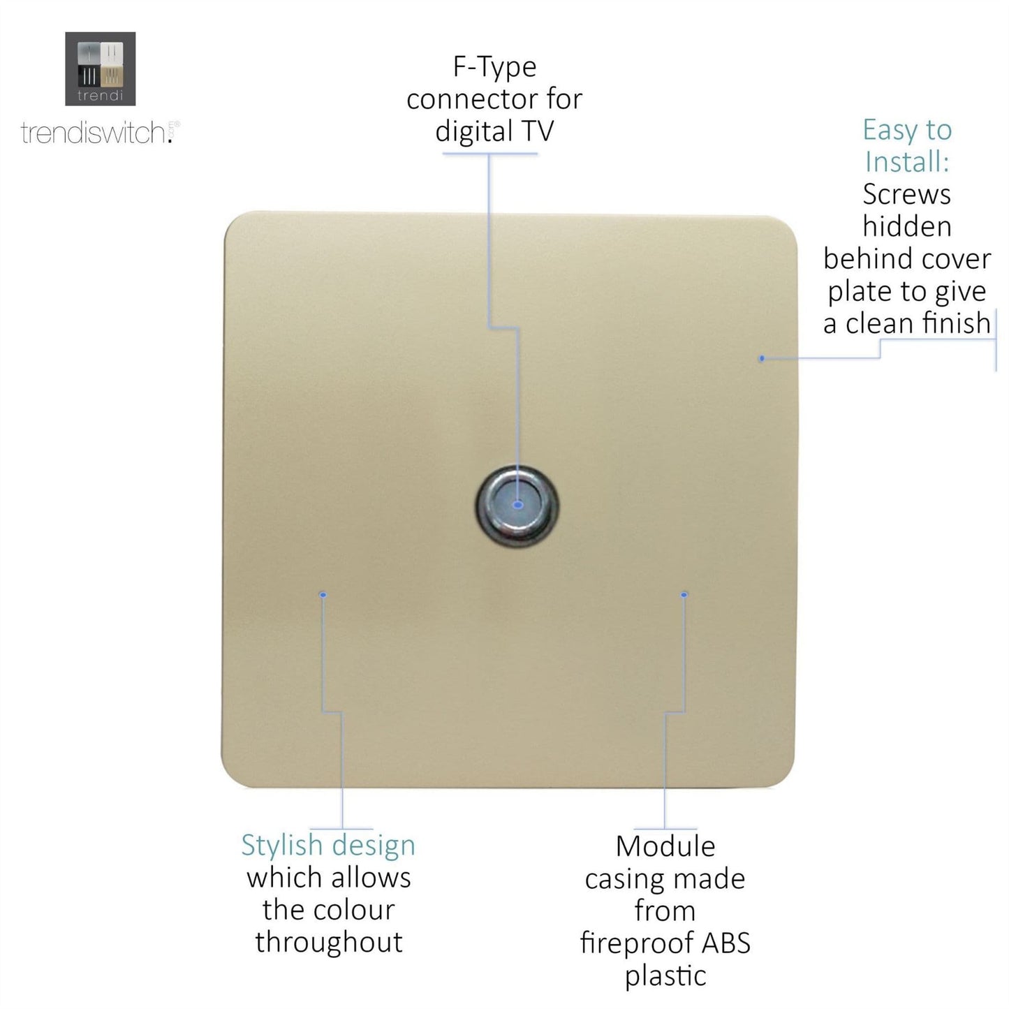 Trendi Switch 1 Gang Male F-Type Satellite Television Socketin Champagne Gold