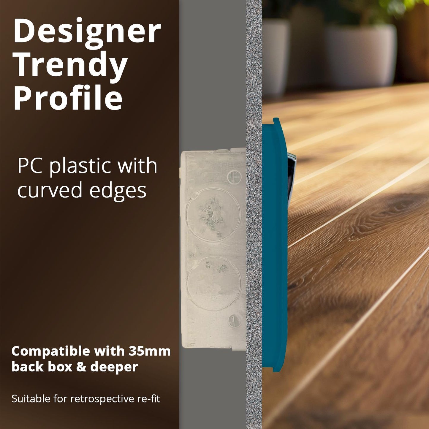 Trendi Switch 2 Gang Long Switched Plug Socket in Midnight Blue