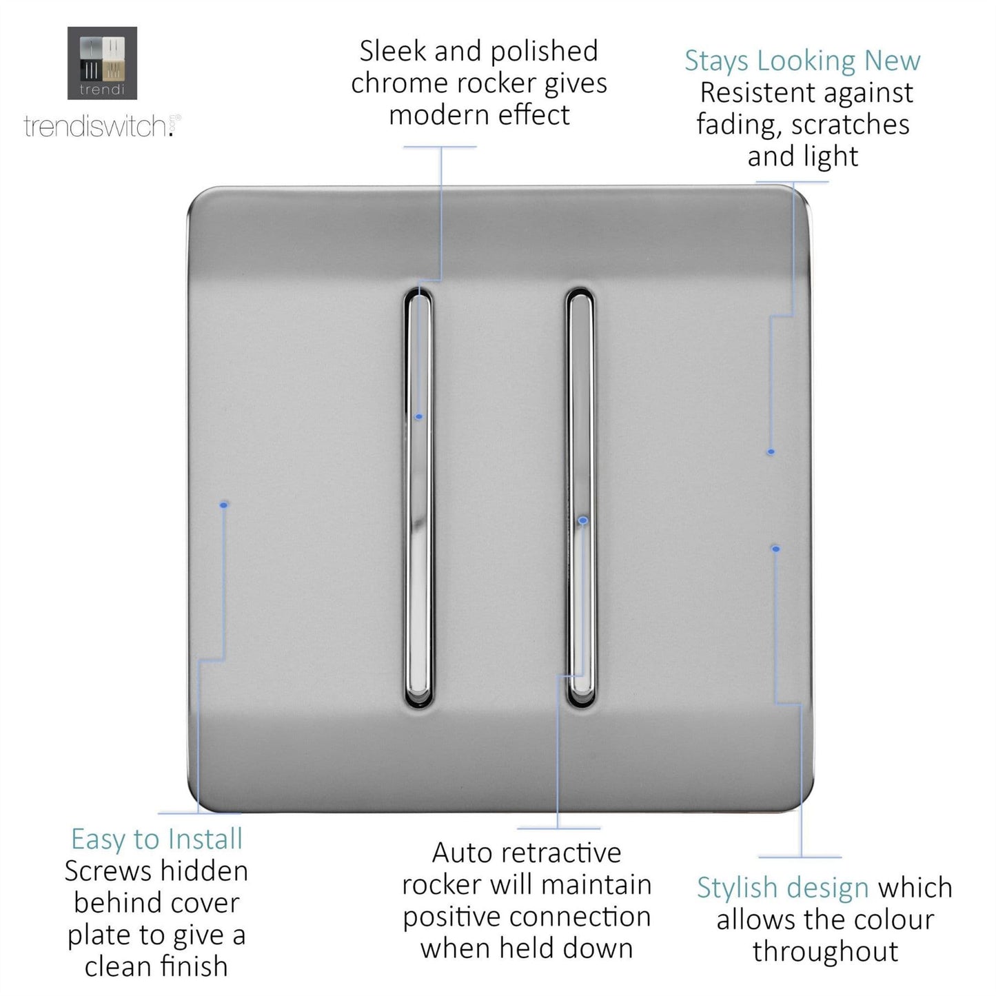 Trendi Switch 2 Gang Retractive Doorbell Switchin Brushed Steel