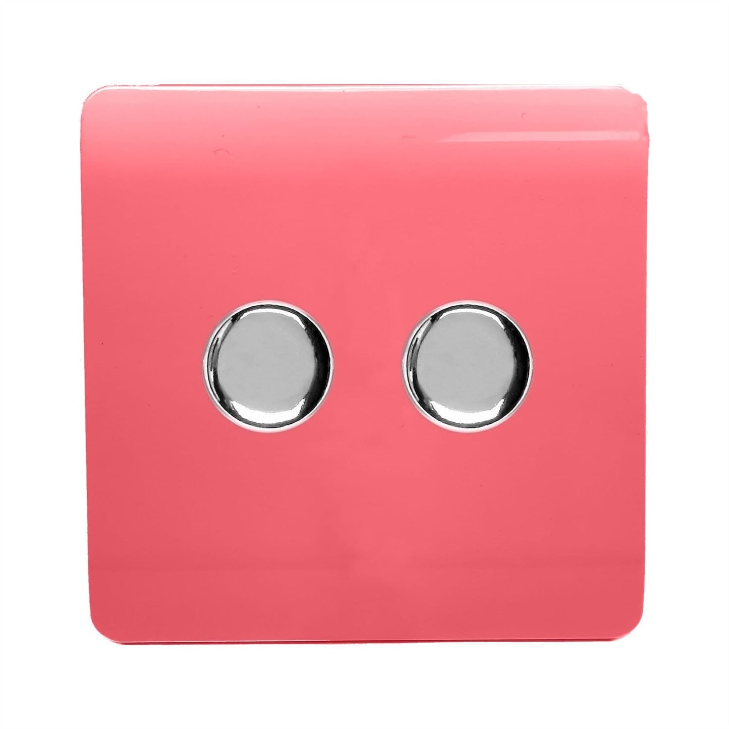Trendi 2 Gang 2 Way 240V 100w LED Dimmer Screwless Raised Front Plate Plastic Artistic Modern Glossy 10 Amp Chrome Single Electrical Wall Light Switch in Strawberry Red - ART-2LDMSB
