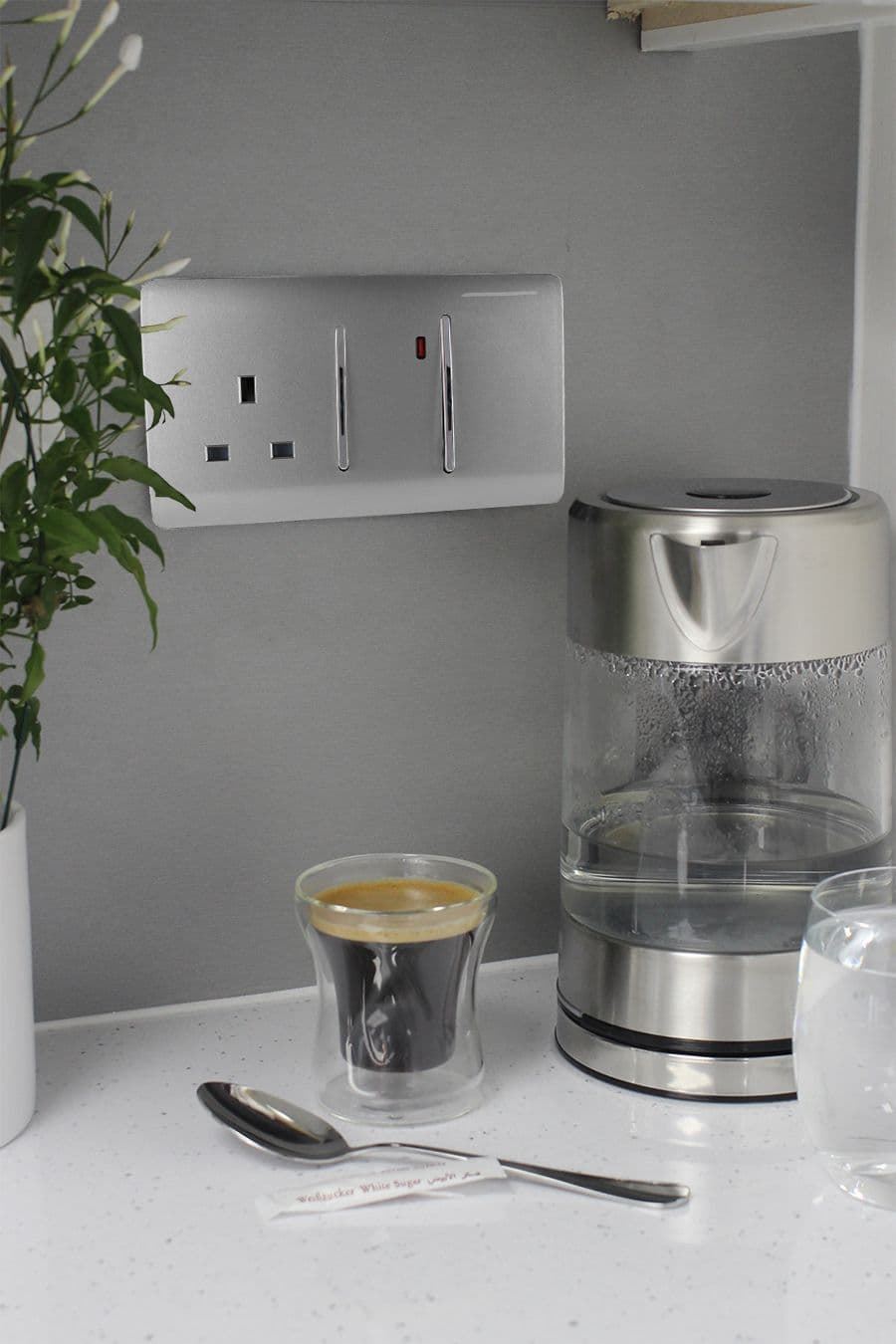 Trendi Switch 45 Amp Cooker Switch & 13 Amp Plug Socket with Neonin Light Grey