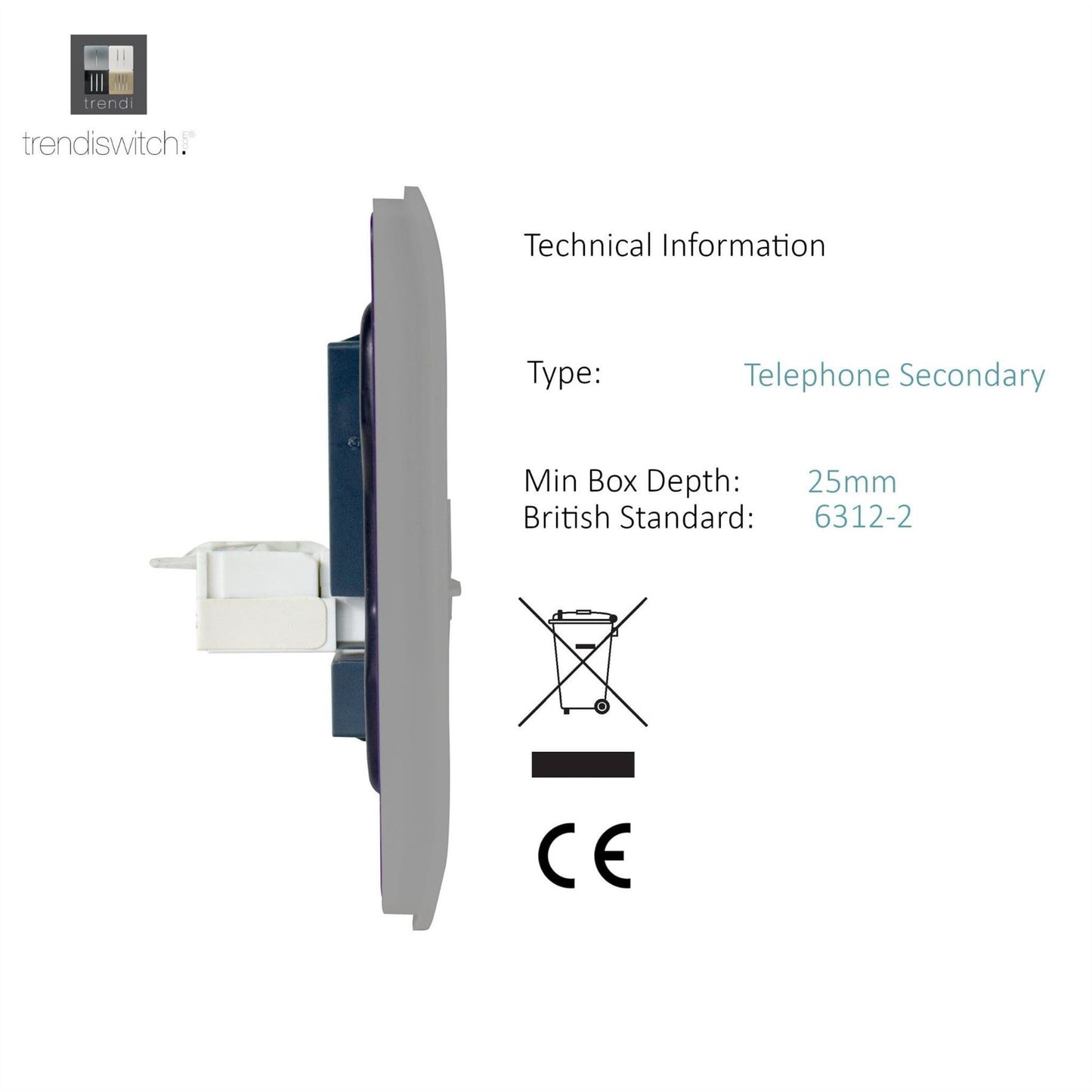 Trendi Switch 2 Gang Cat 3 Telephone Slave Socketin Light Grey