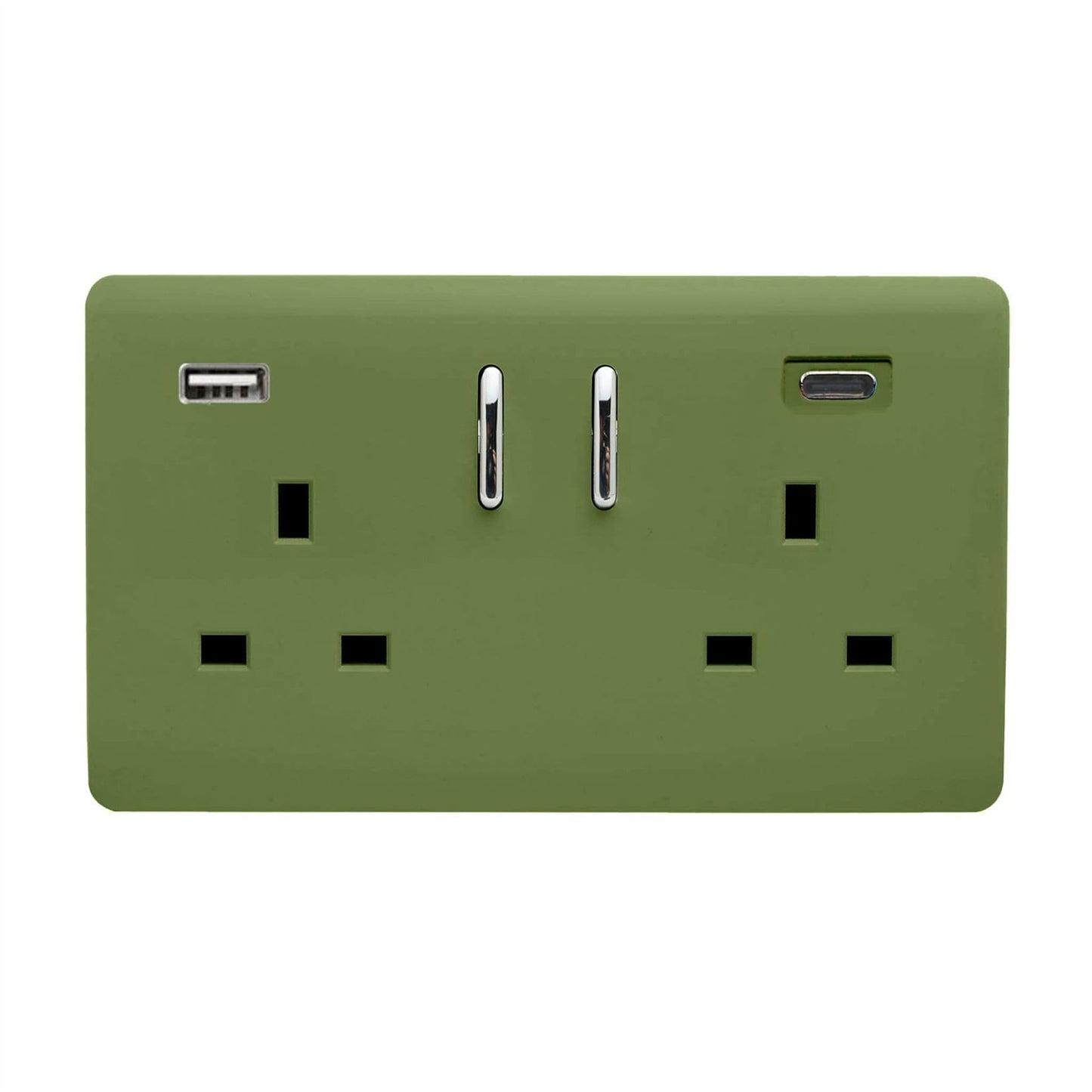 Trendi Switch 2 Gang USB 3100mA Type A & C USB Plug Socketin Moss Green