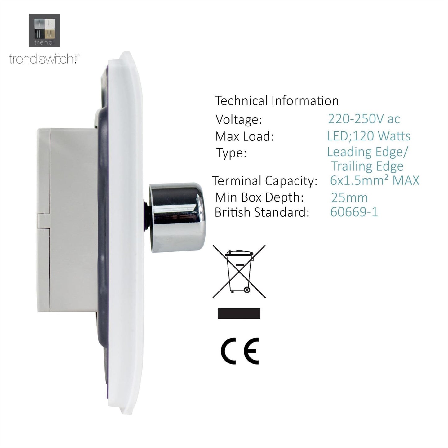Trendi Switch 2 Gang 1 or 2 way 150w Rotary LED Dimmer Light Switchin Carbon Fibre
