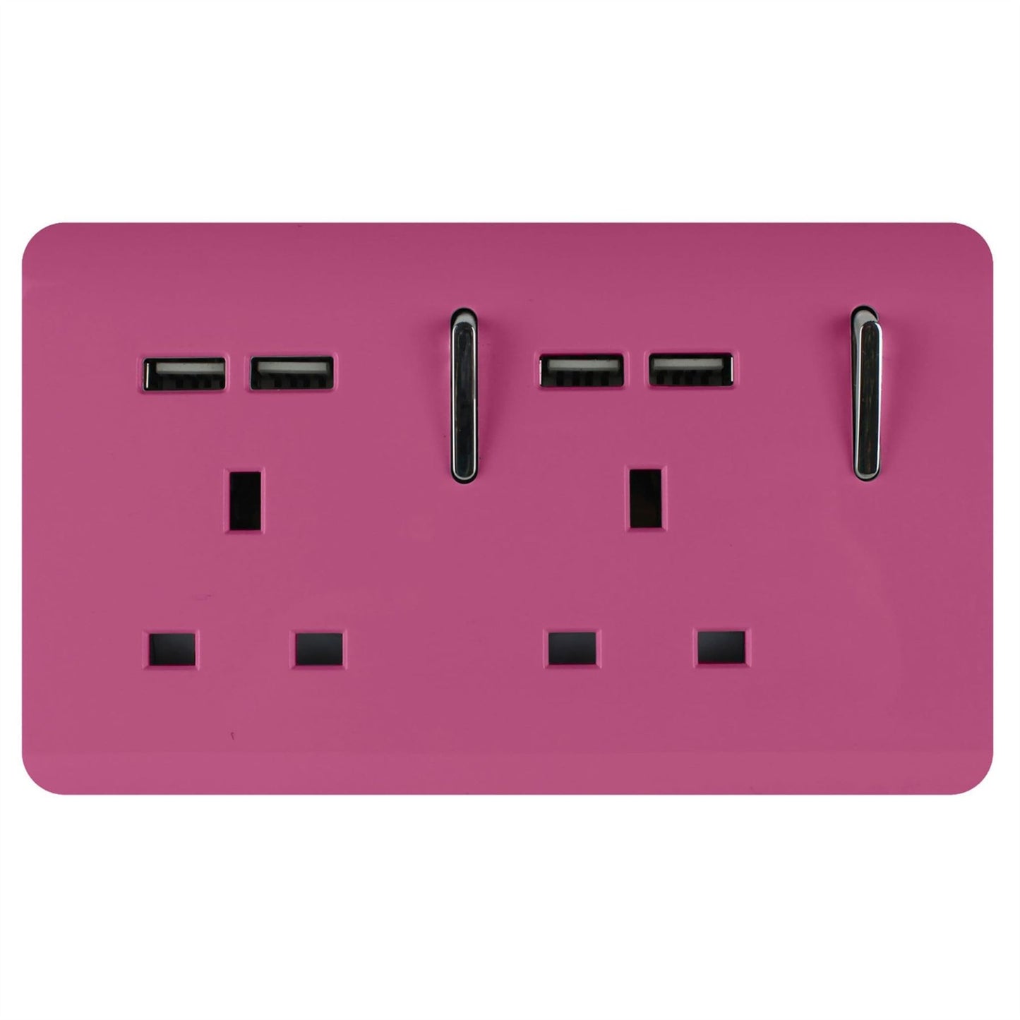 Trendi Switch 2 Gang 4 Port USB 2100mA Plug Socketin Candy Pink